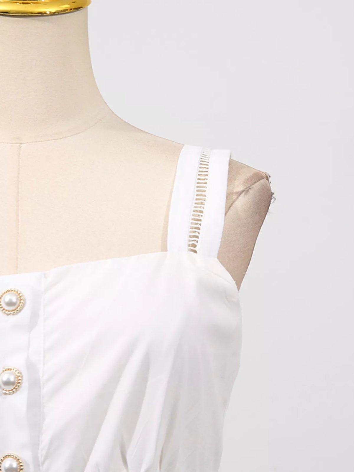 Sleeveless Eyelet Embroidered Button-Down Midi Dress in White