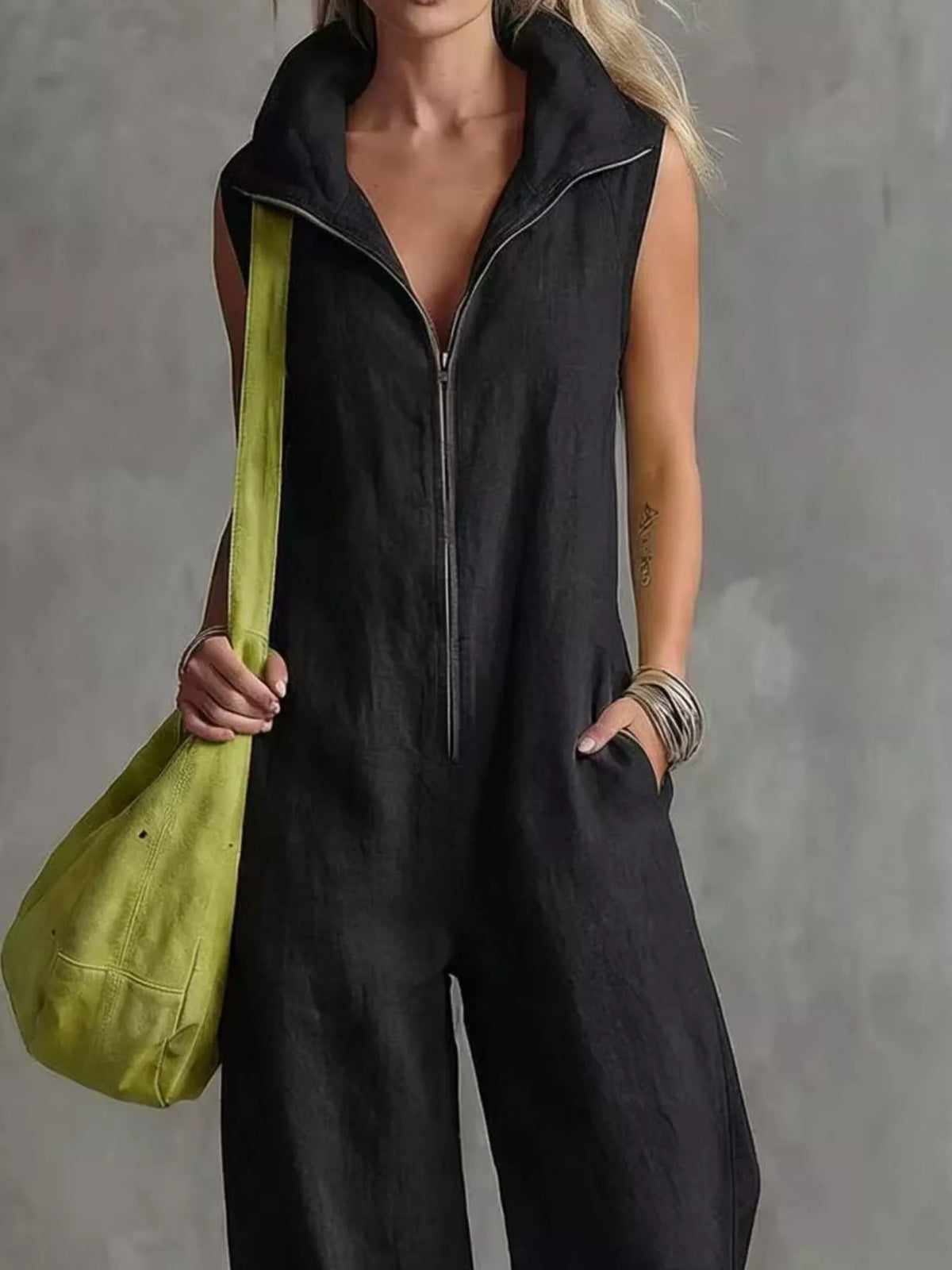 Zip Front Sleeveless Jumpsuit