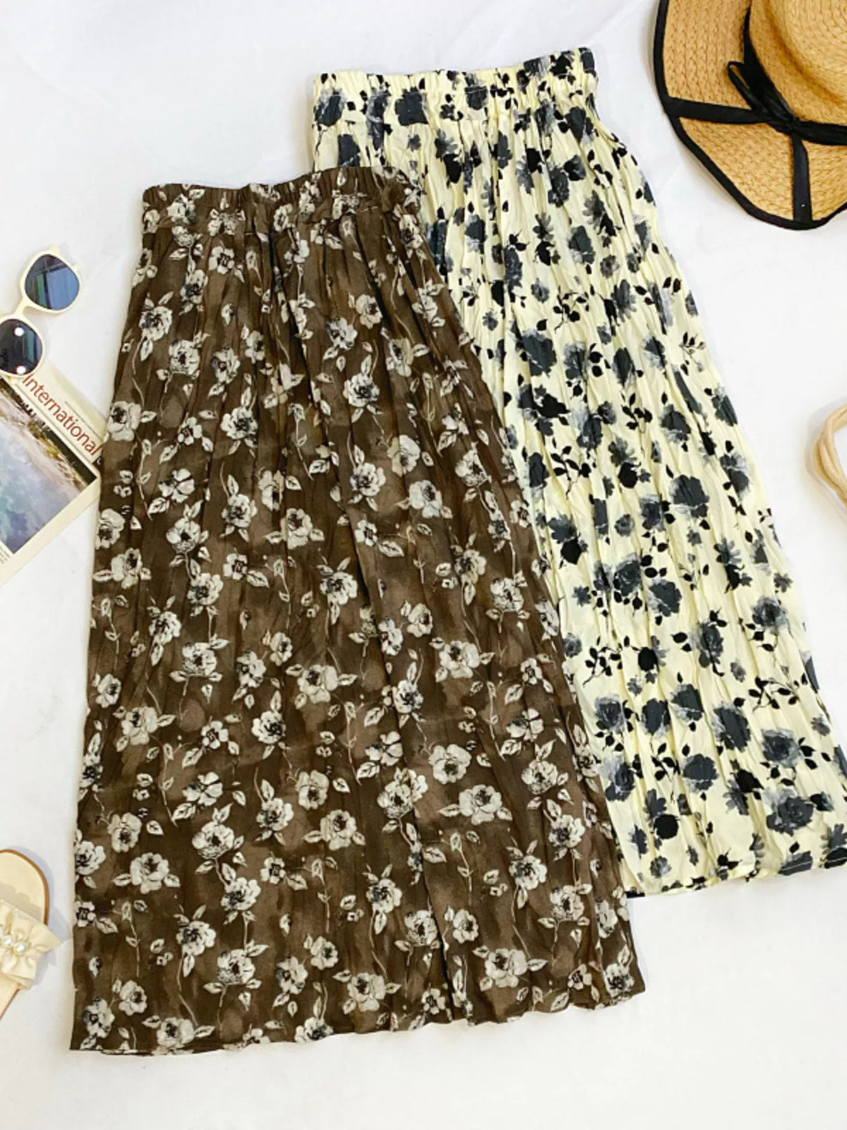 Floral Print Elastic-Waist Midi Skirt