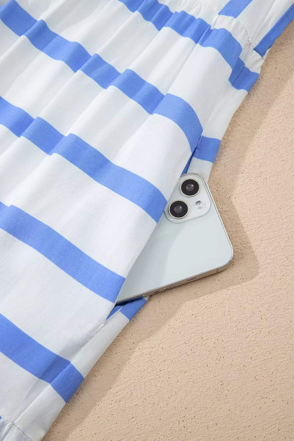 Striped Notched Neck Vacation Dress in Light Blue