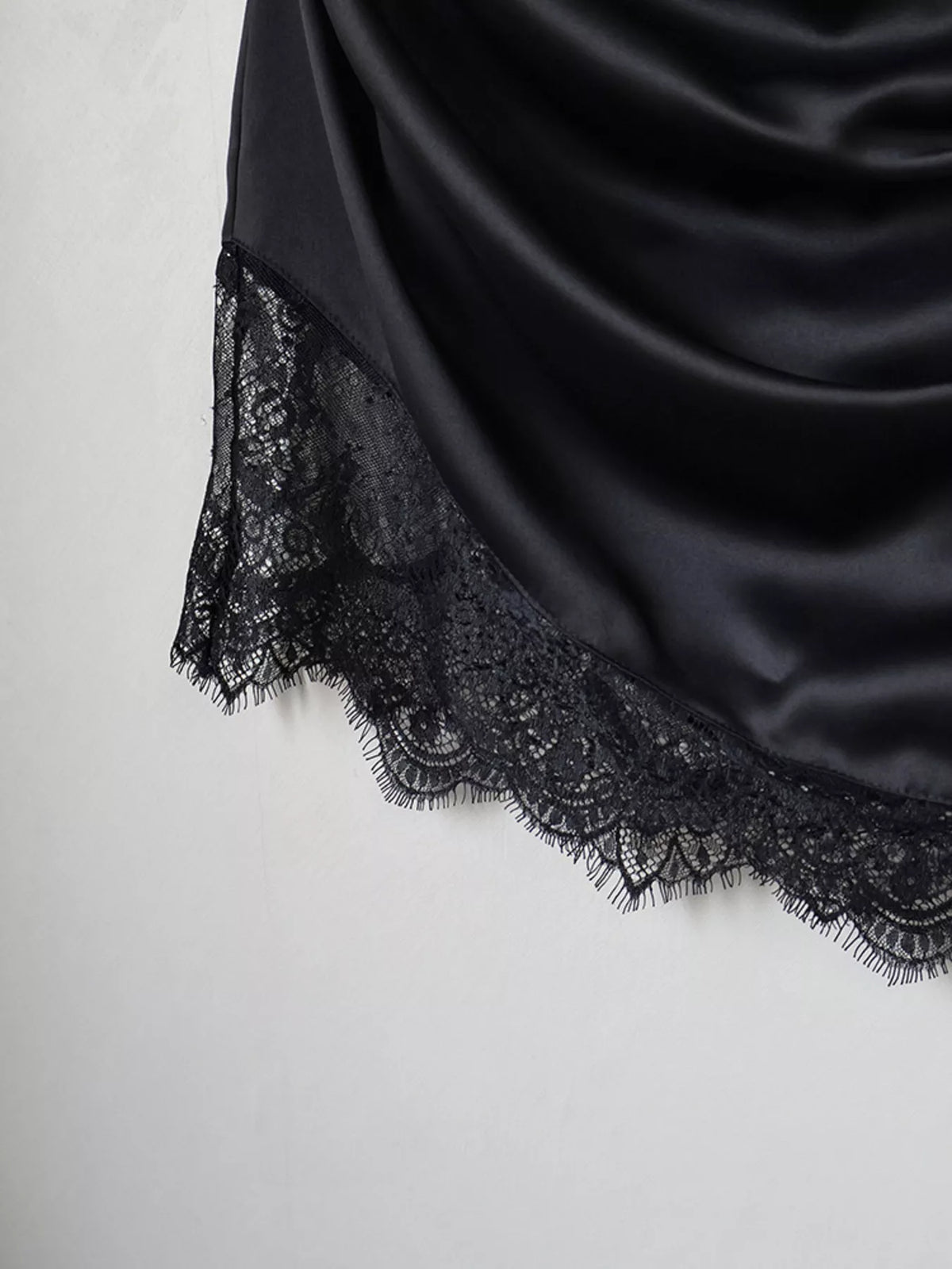 Satin Mini Dress with Lace Detachable Cape in Black