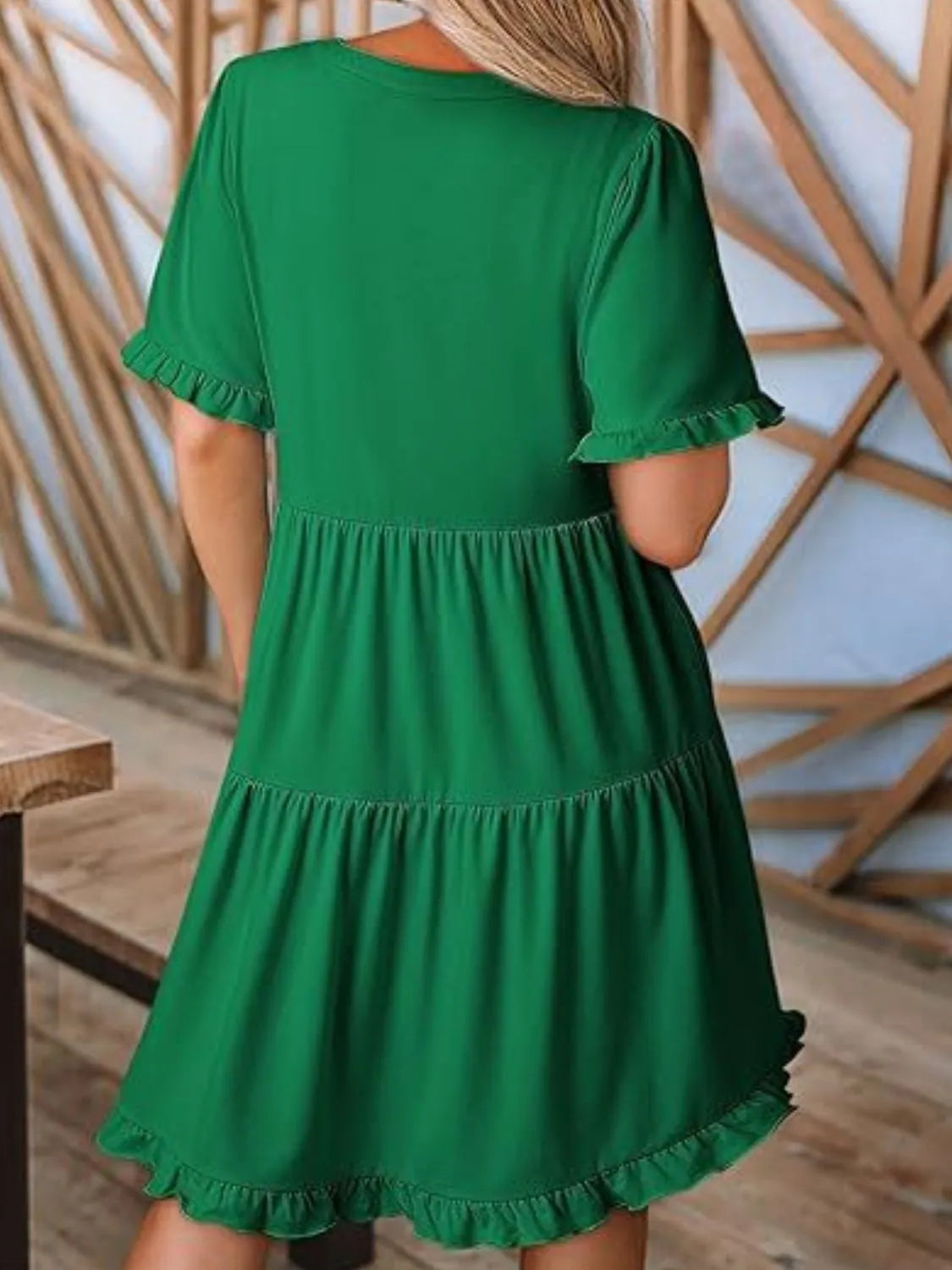 Tiered Notched Short Sleeve Mini Dress by Gen Beauty