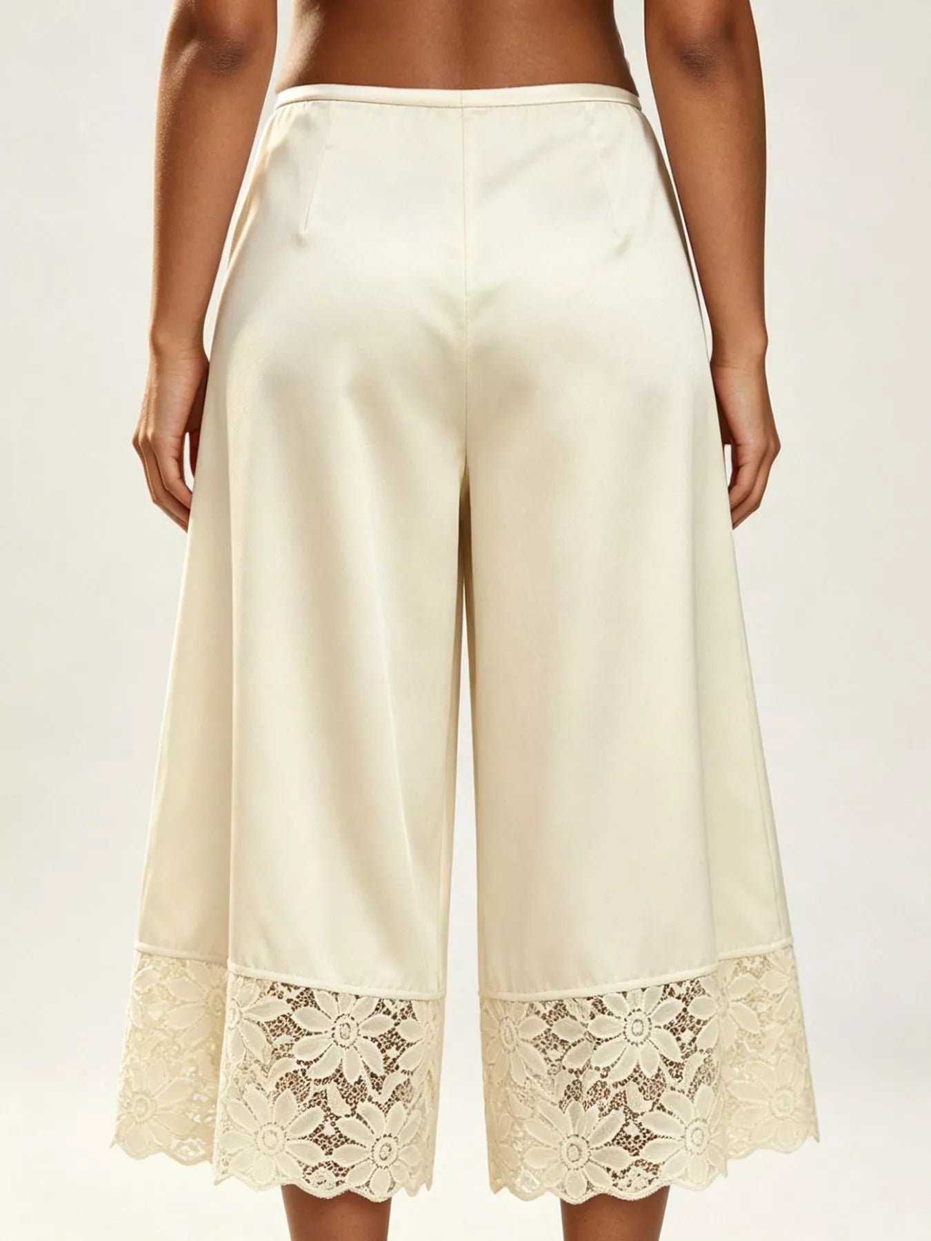 Lace-Trim Wide-Leg Cropped Pants