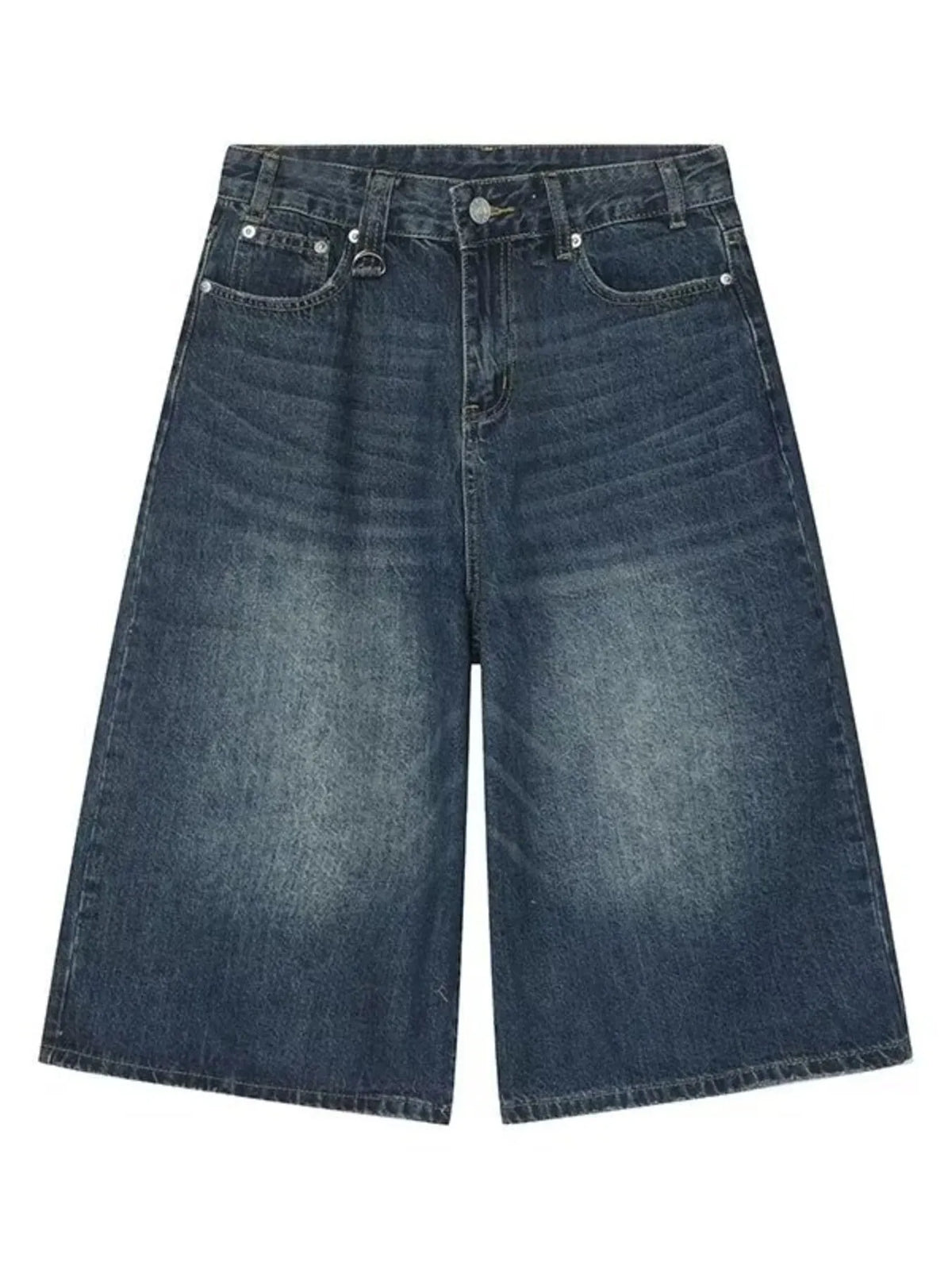 Washed Wide Leg Cropped Jeans in Dark Blue