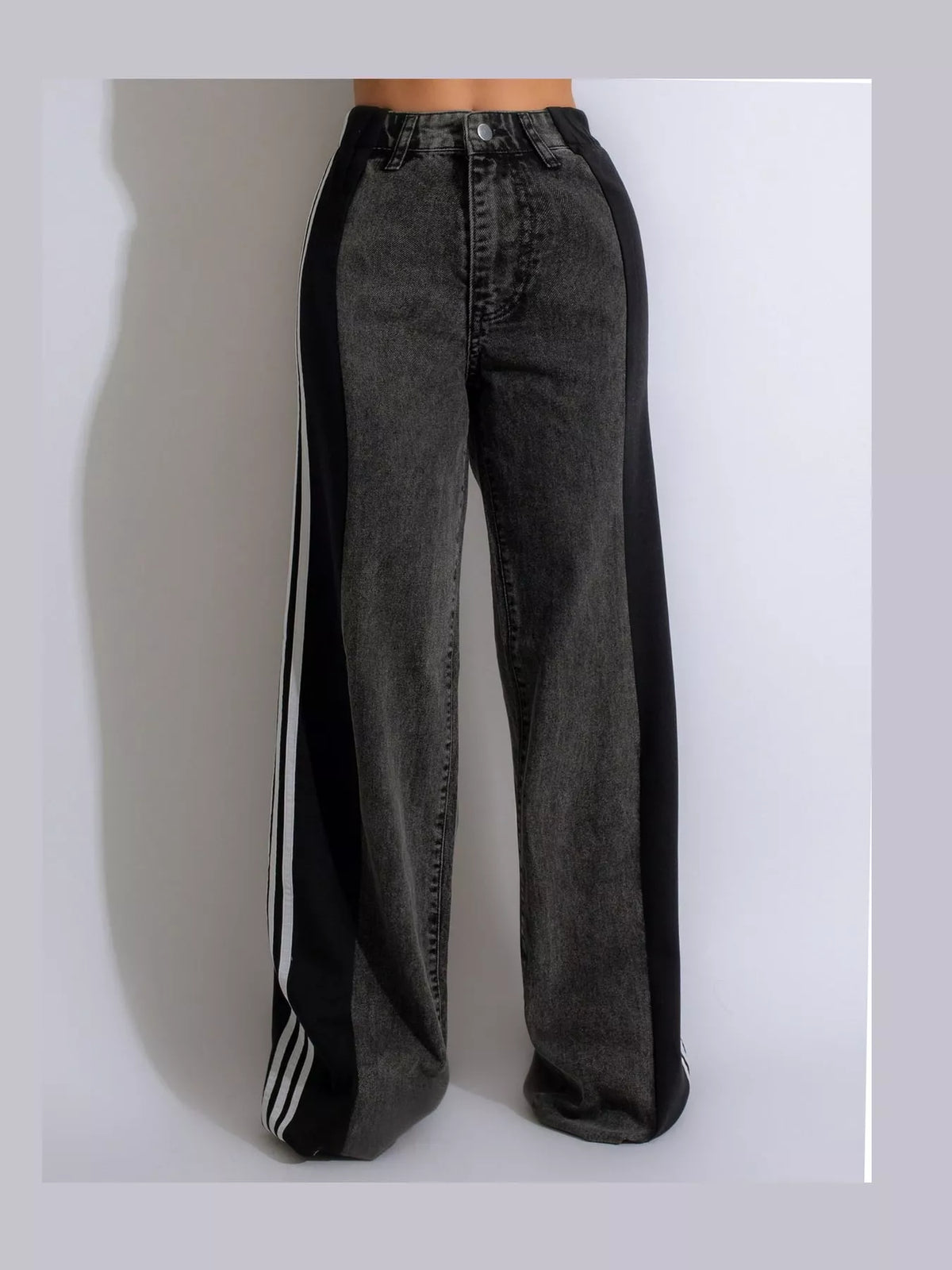 High-Waisted Wide-Leg Jeans with Side Stripe