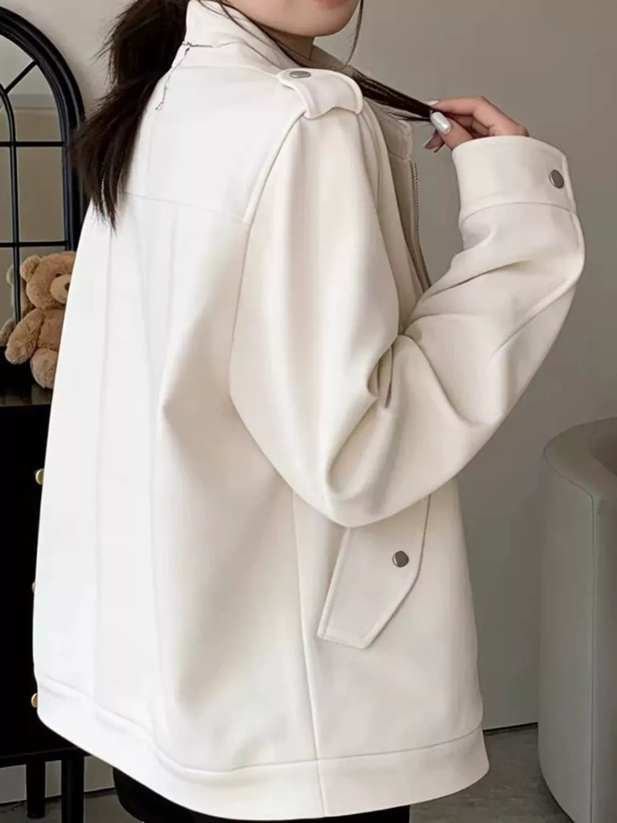 Asymmetric Zip-Up Jacket in Off-White