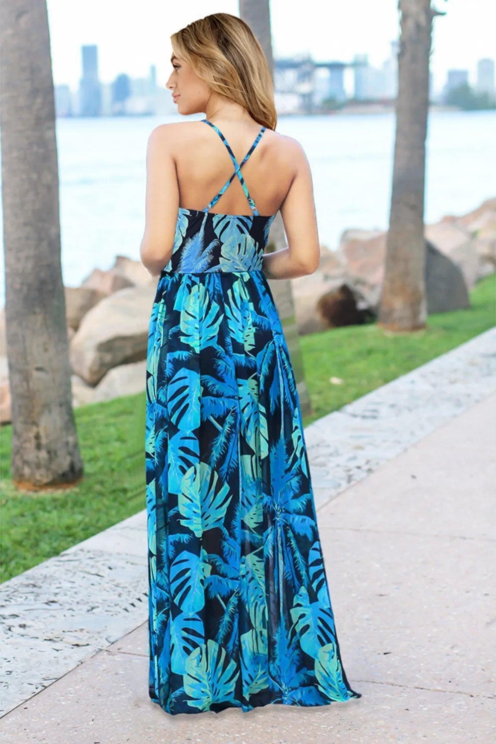 Crisscross Surplice Printed Cami Dress