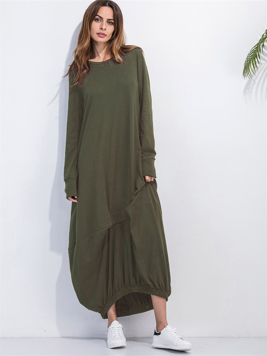 Round Neck Long Sleeve Sweatshirt Dress