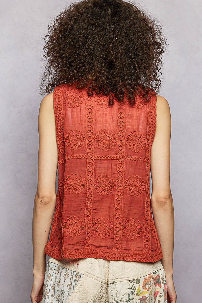 Button-Down V-Neck Sweater Vest in Ginger by POL