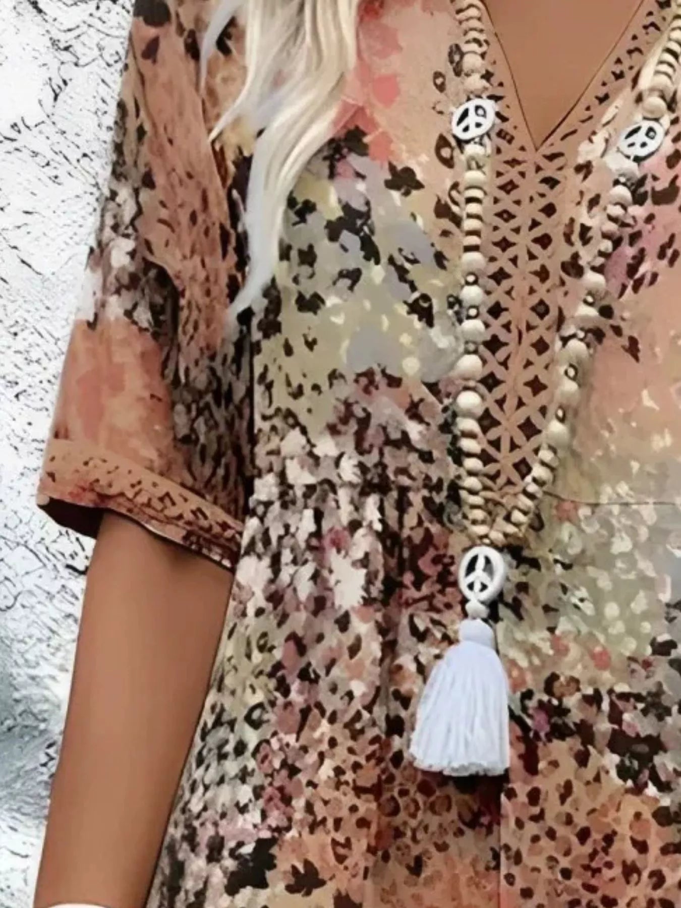 Printed V-Neck Half Sleeve Dress