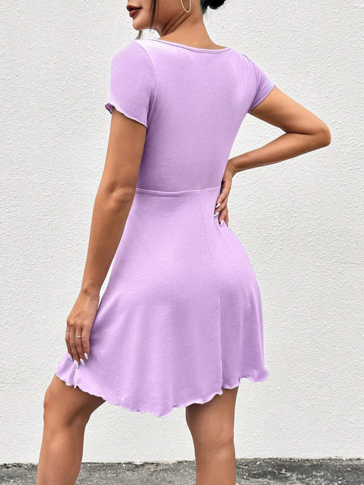 Ruched Drawstring Mini Dress in Taro Purple