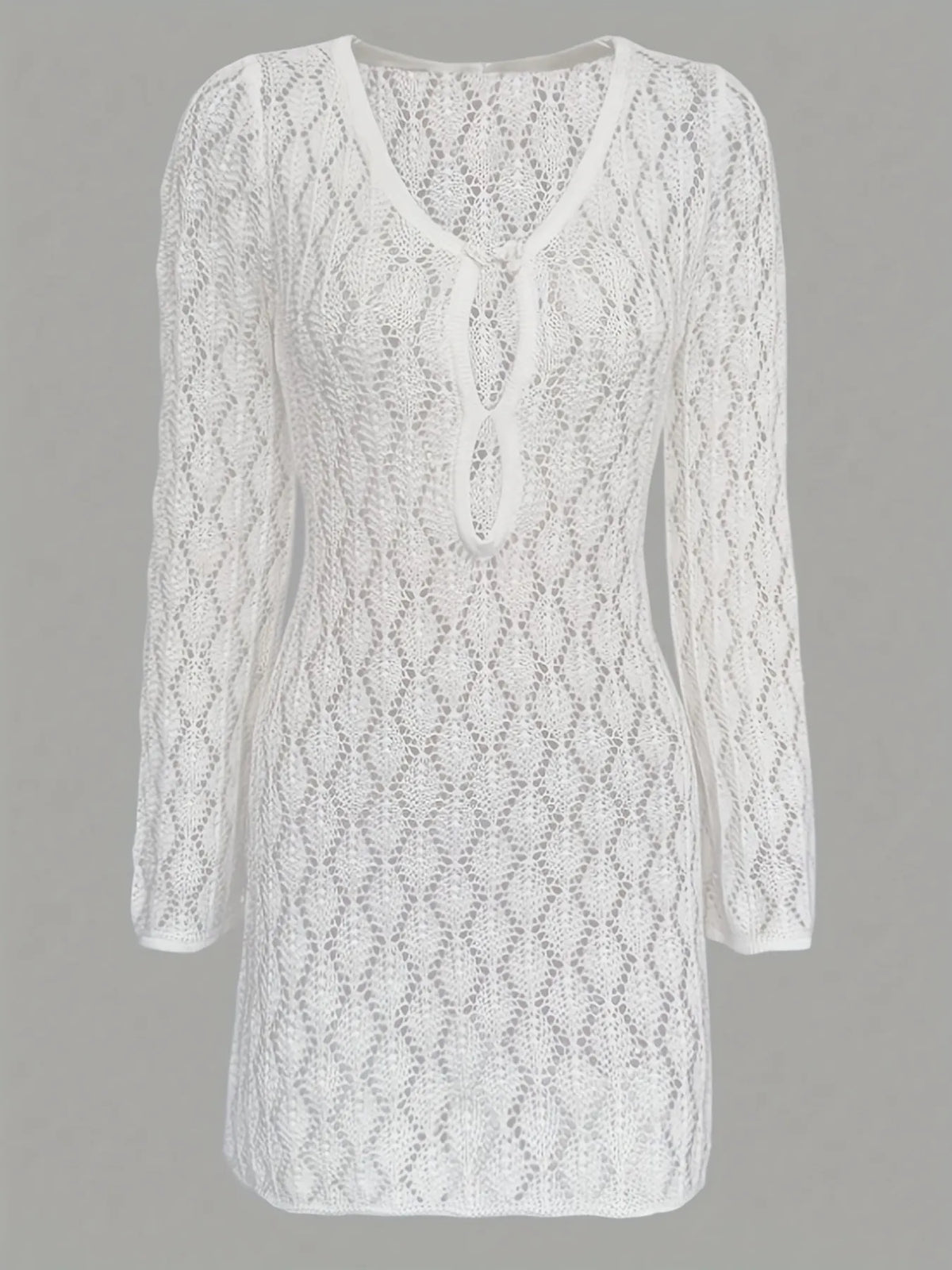 Openwork Knit Dress in White