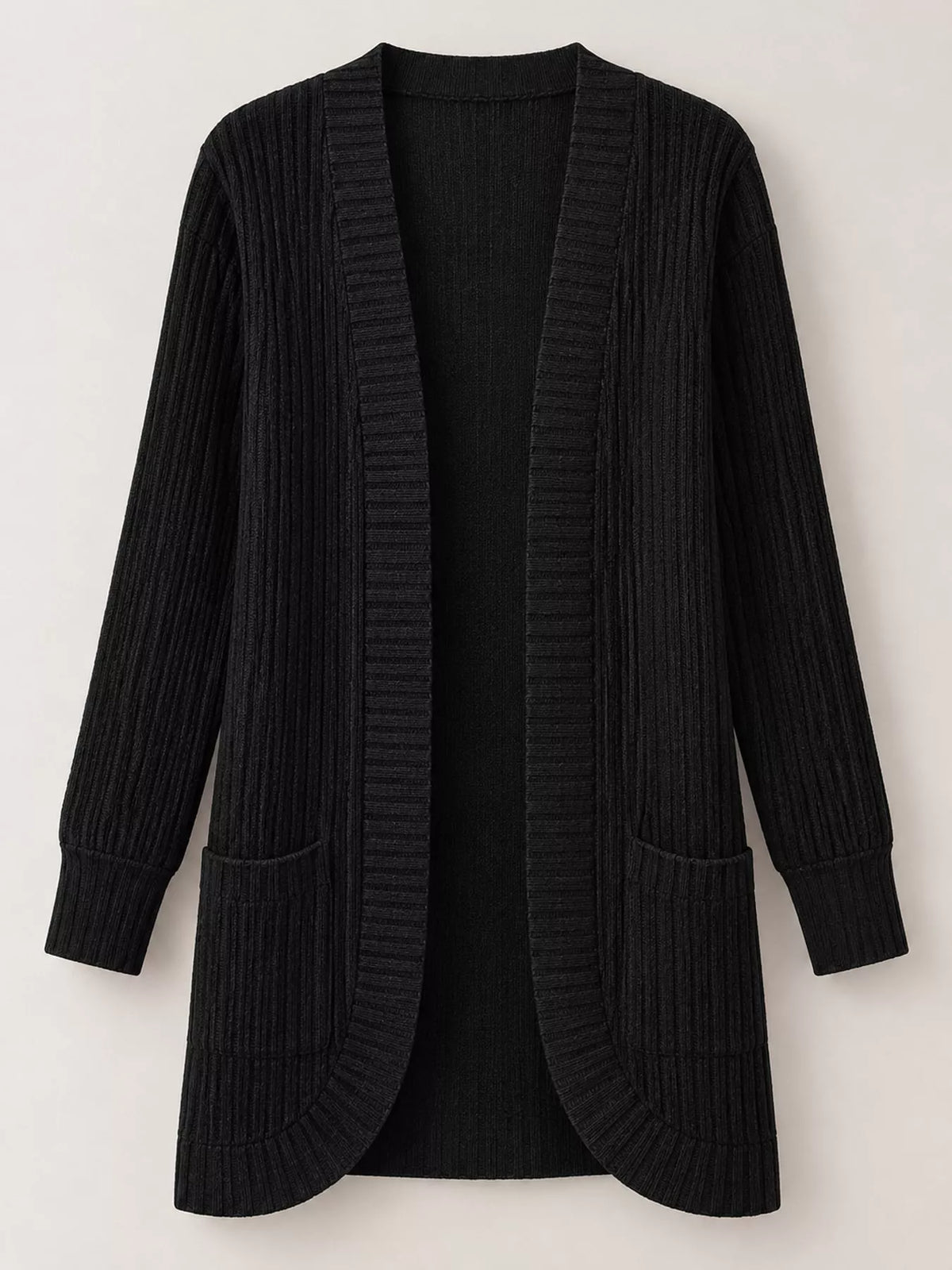 Ribbed Open-Front Longline Cardigan