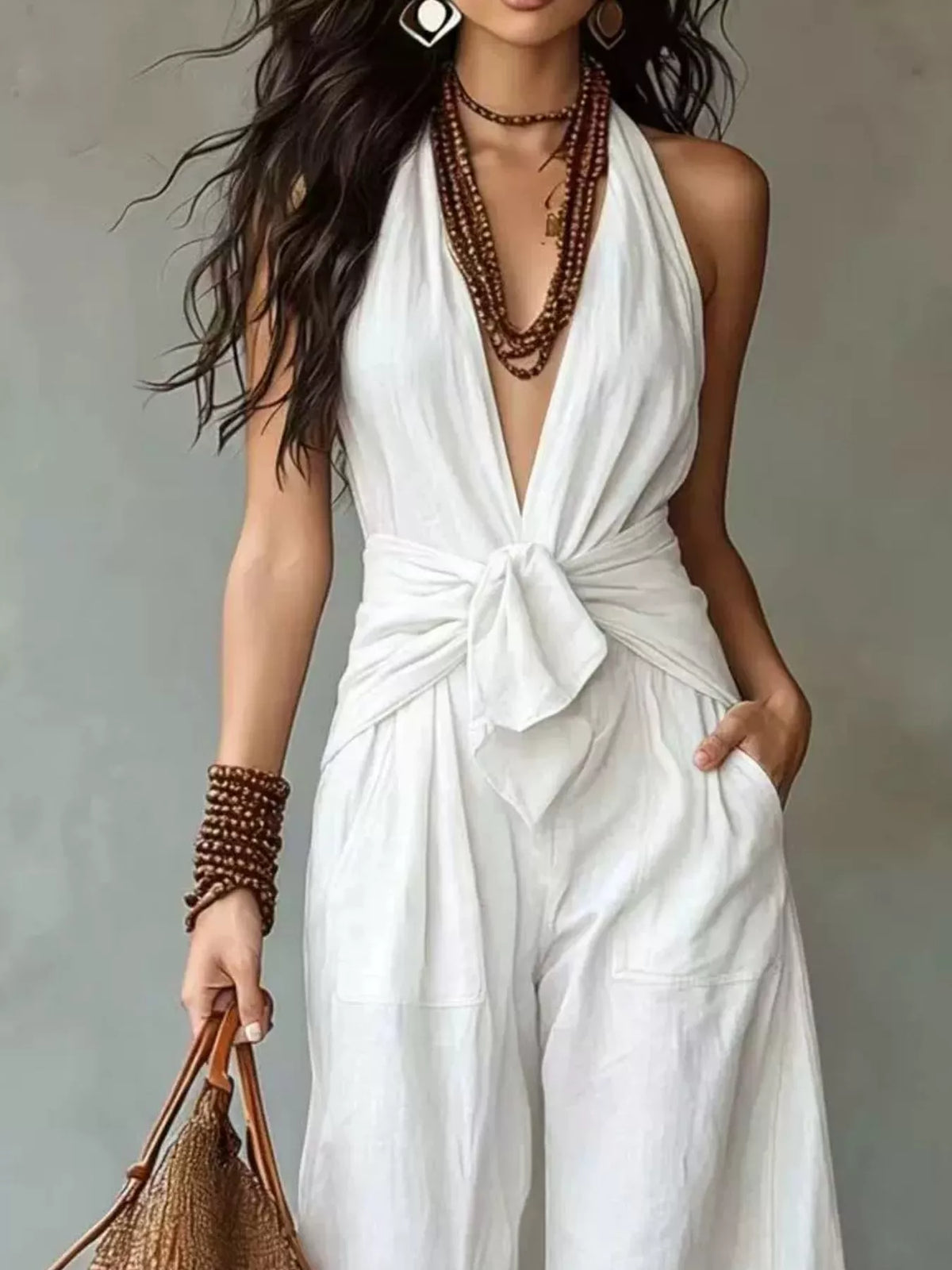 Backless Halter Neck Wide Leg Jumpsuit