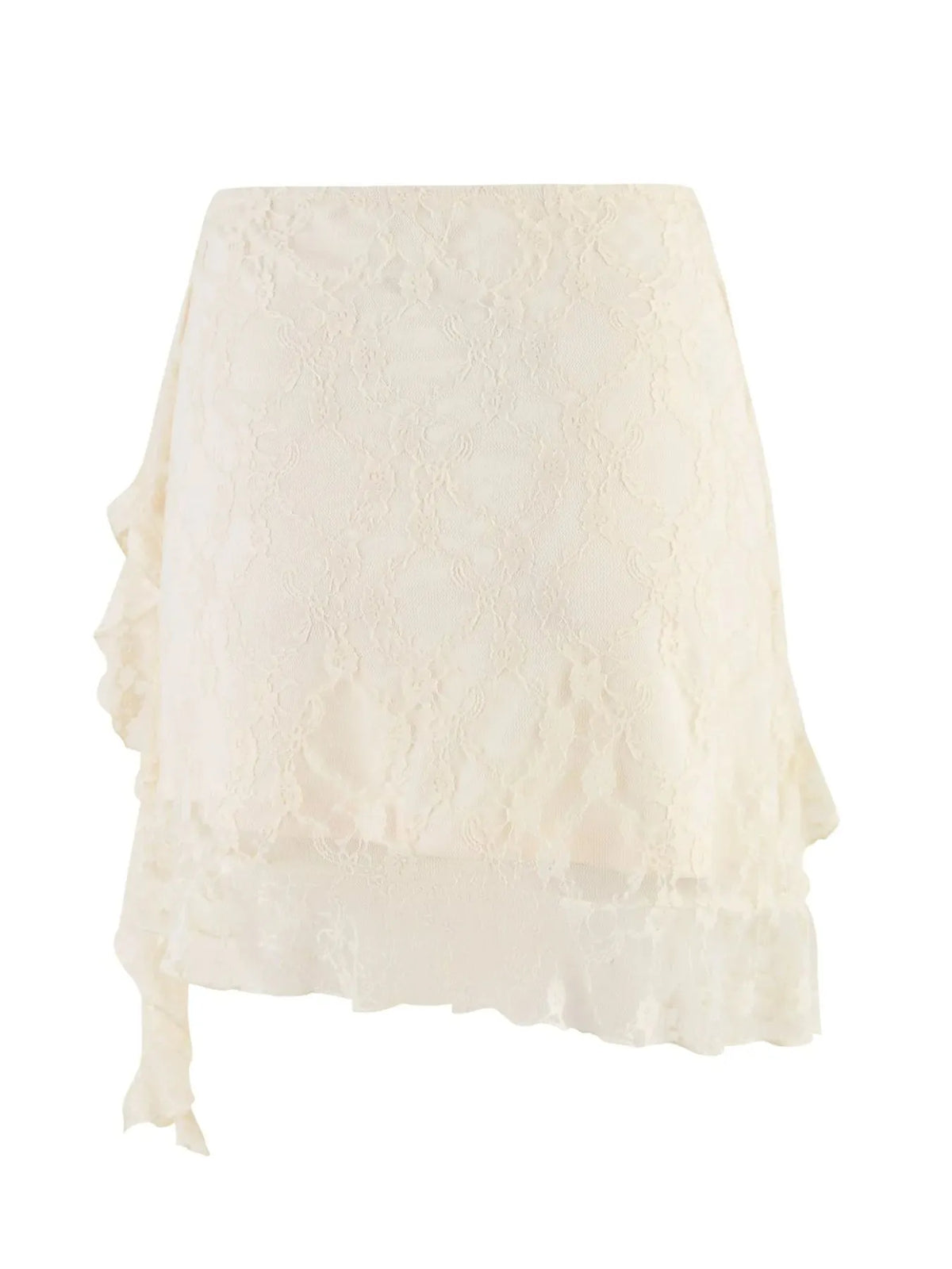 Lace Ruffle Mini Skirt in Beige by Mystique Q