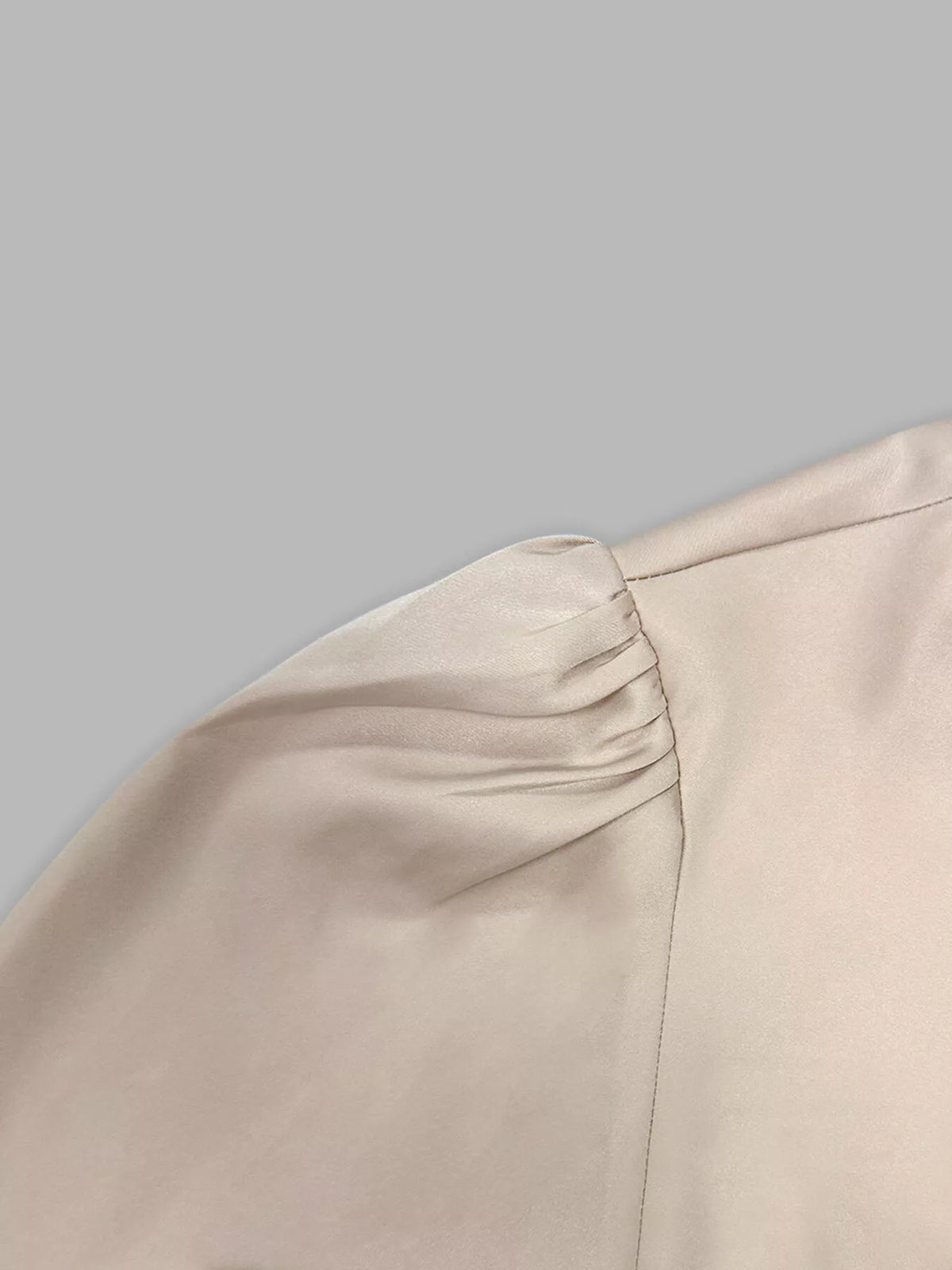 Long Sleeve Satin Ruched Midi Dress in Champagne in Champagne Color