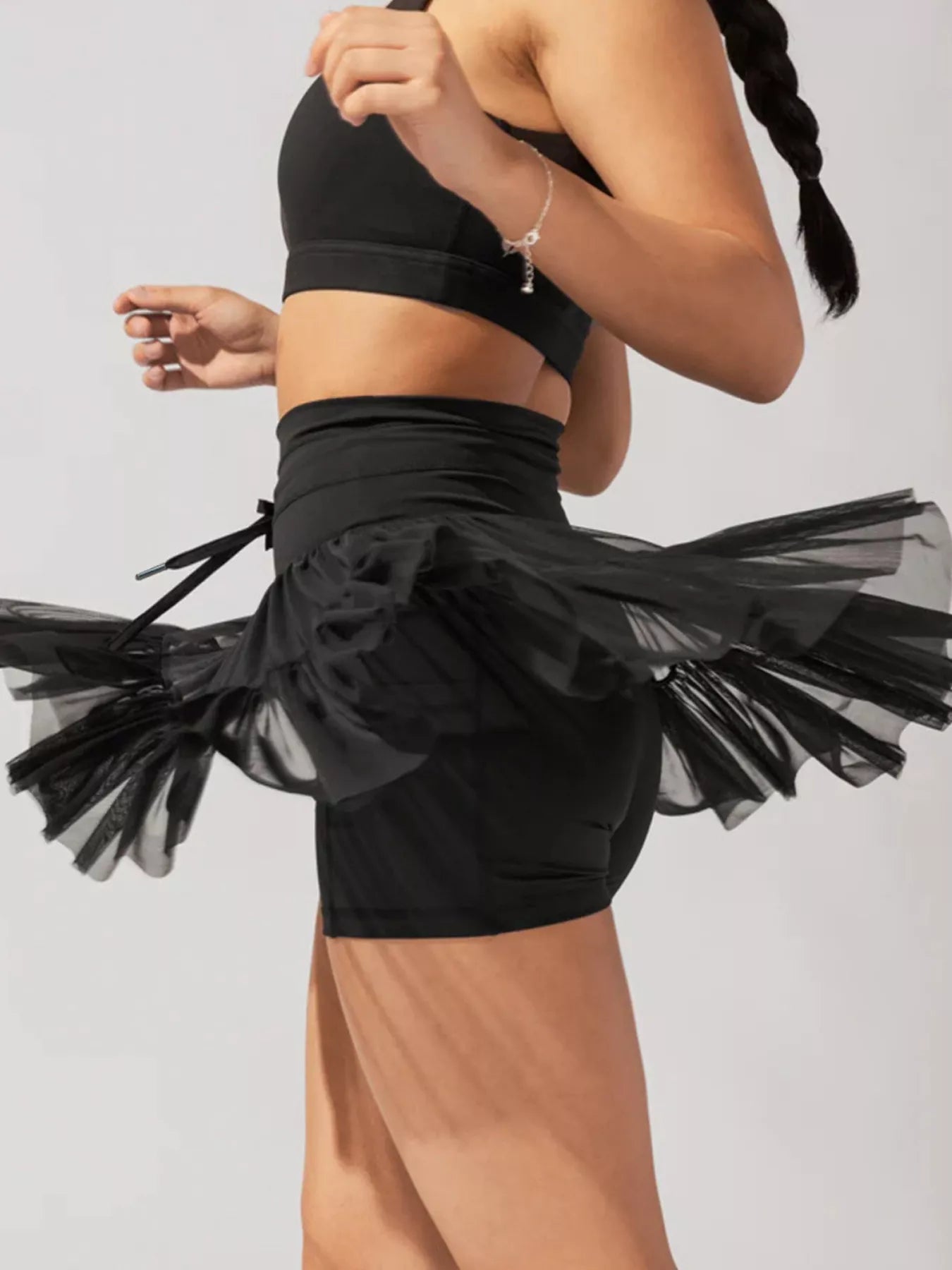 Tiered Drawstring Skort in Dusty Blue