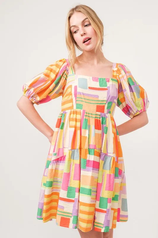 And The Why Geo Print Mini Dress in Yellow Multi
