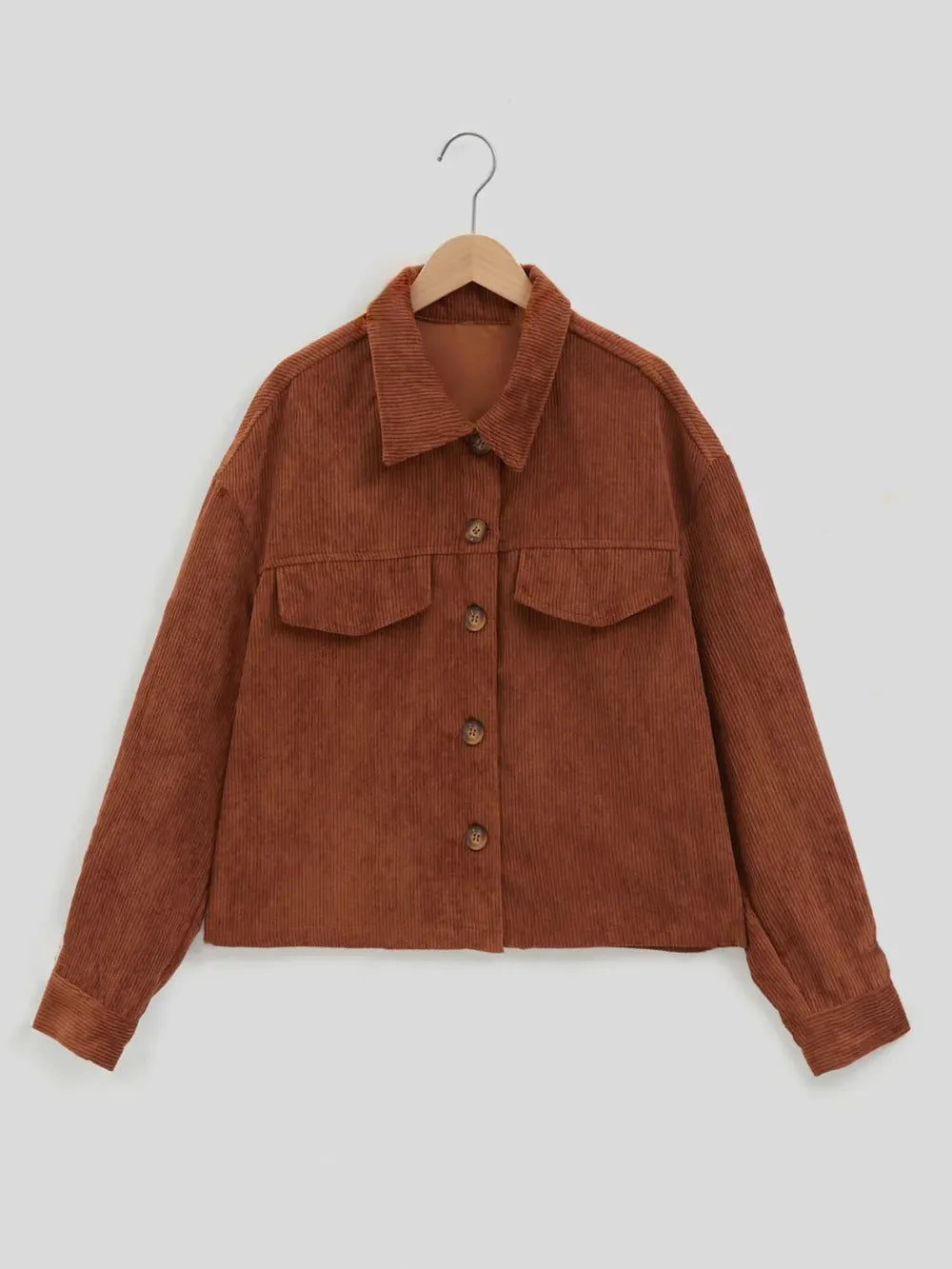 Long Sleeve Button-Up Jacket in Brown