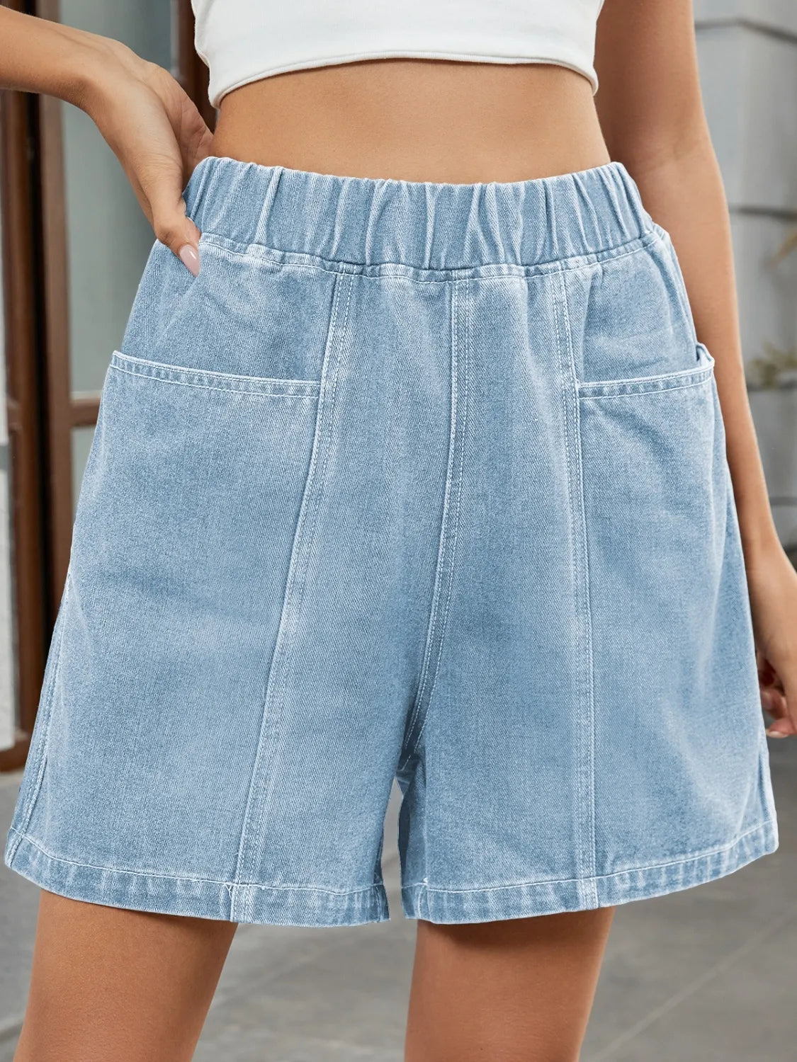 Elastic Waist Denim Shorts by Moni Wear