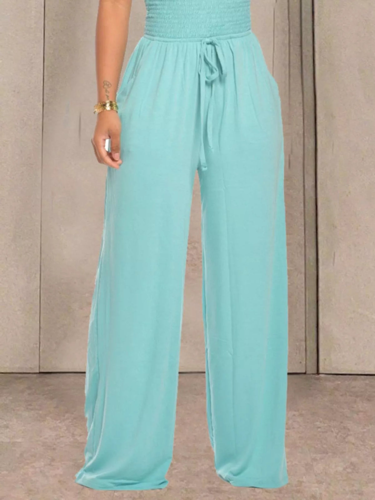 Smocked Strapless Wide-Leg Jumpsuit