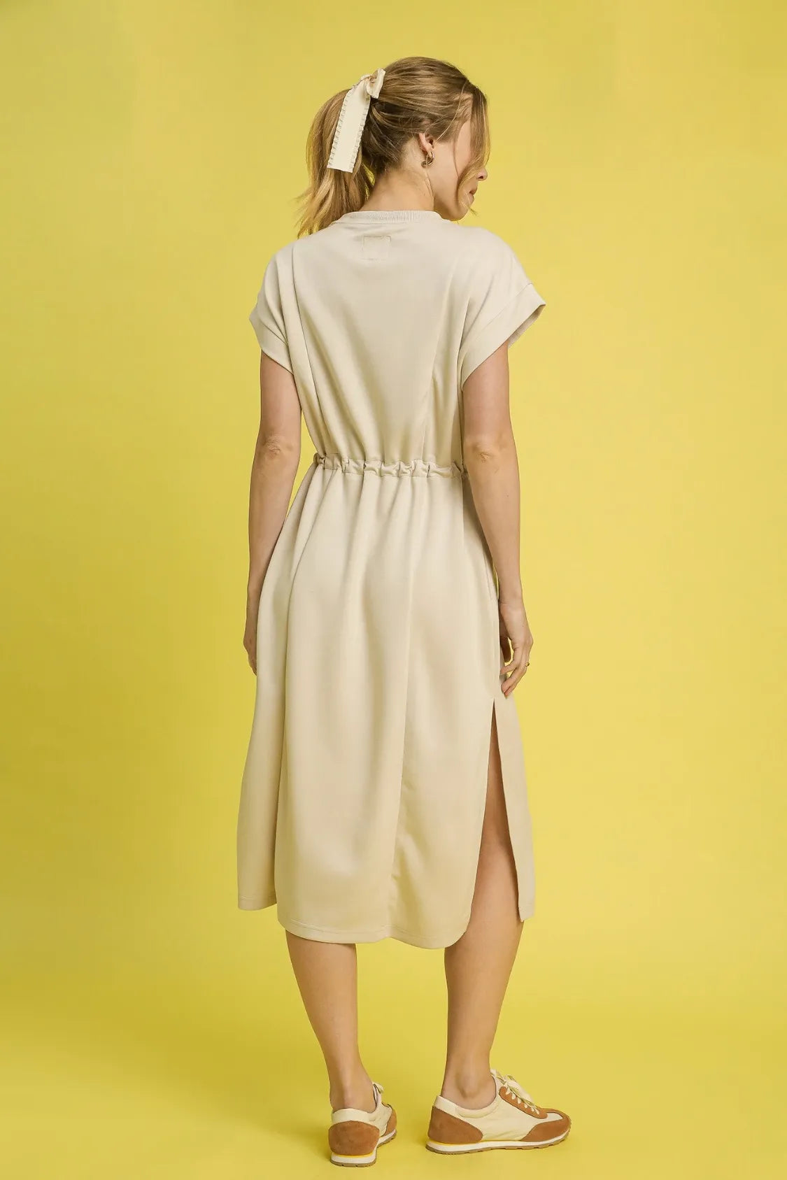 Umgee Tie-Waist Midi Tee Dress in Ecru