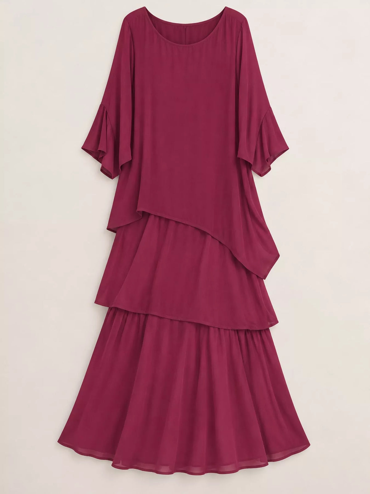 Layered Batwing-Sleeve Tiered Maxi Dress