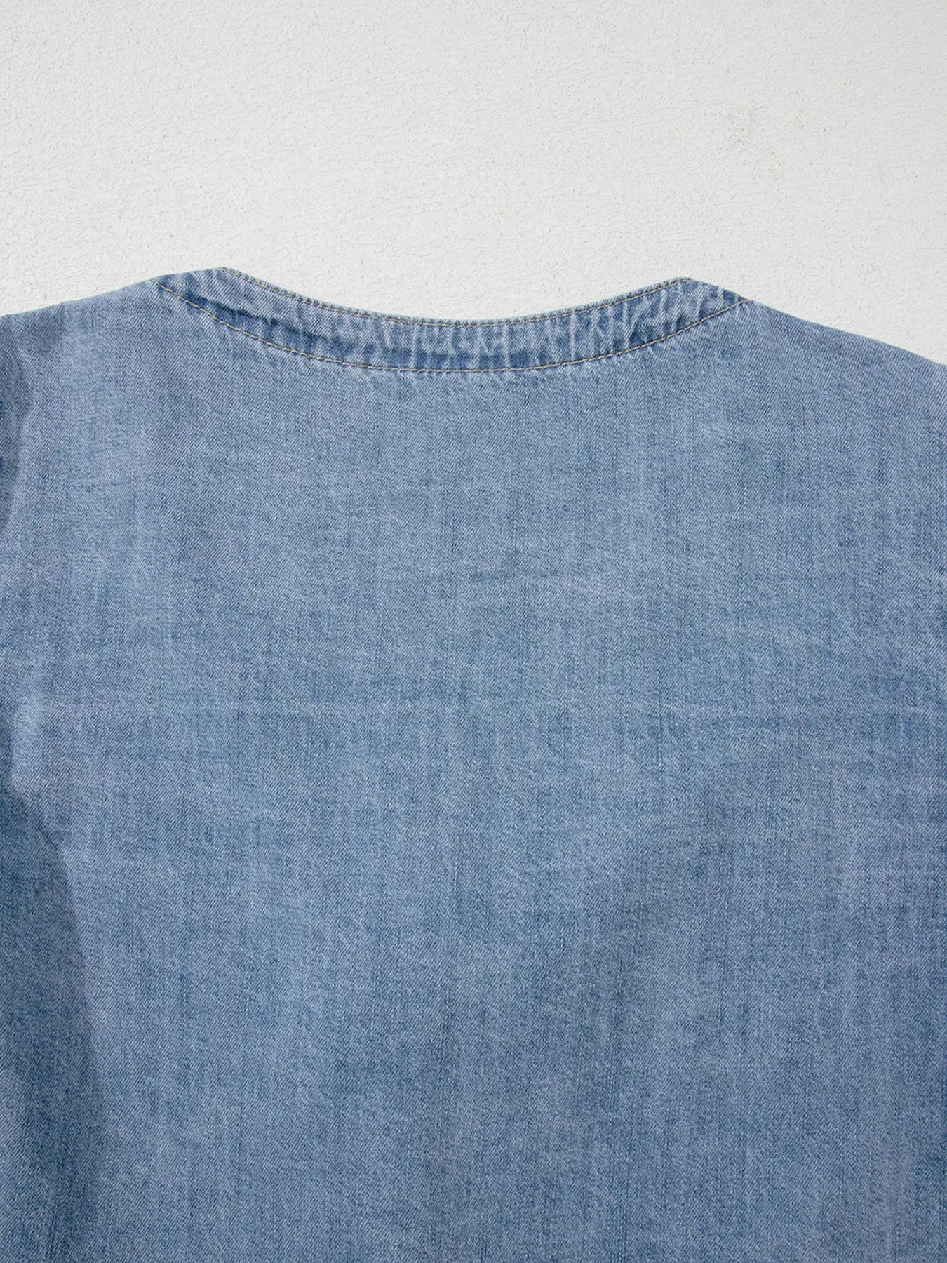 Tied Front Puff Sleeve Denim Top in Dusty Blue