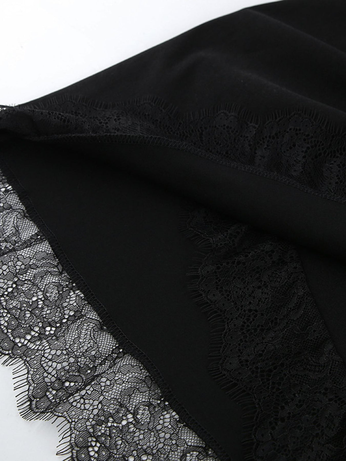 Lace Detail Button Front Long Sleeve Dress in Black