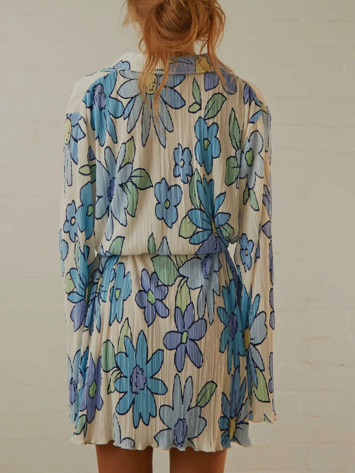 Printed Long-Sleeve Button-Front Mini Dress