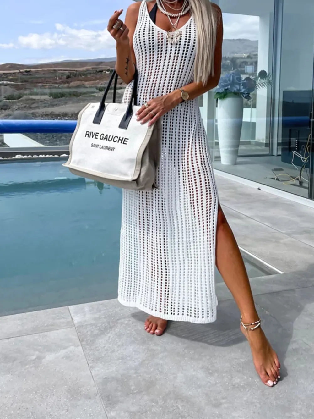 Openwork Cutout Wide Strap Dress