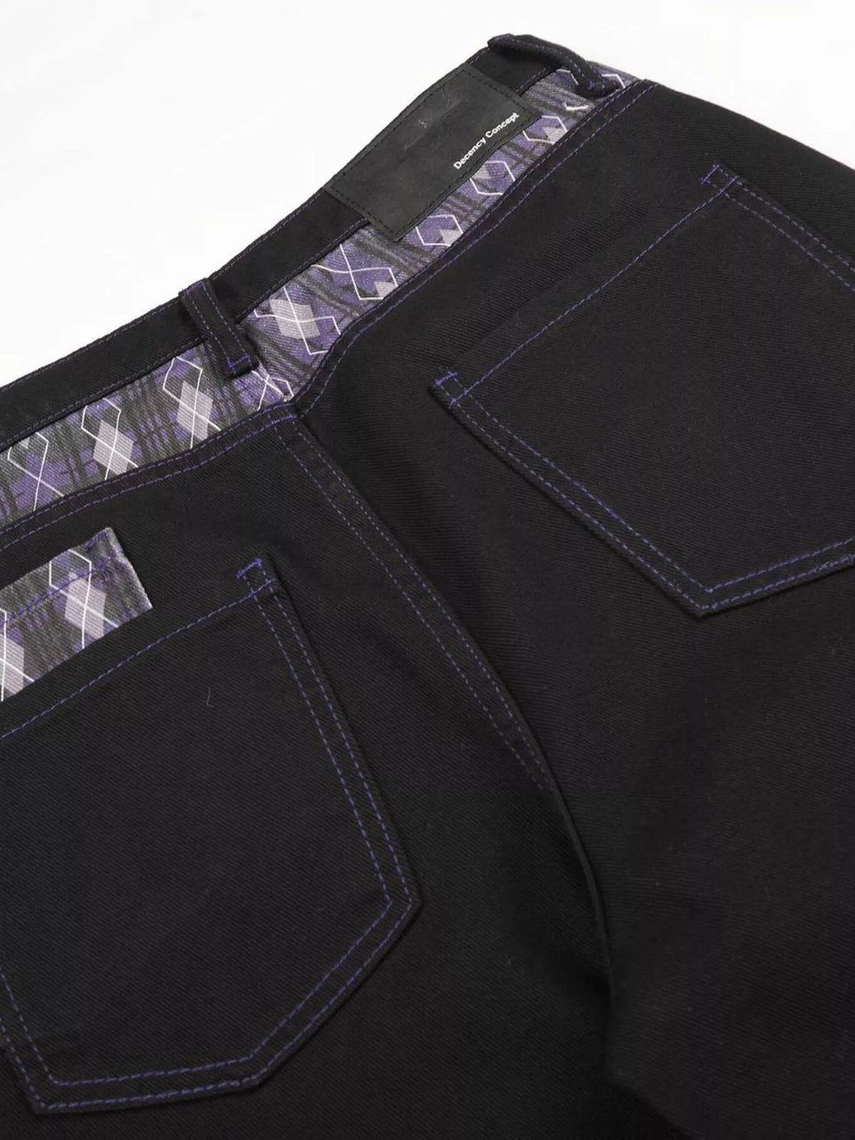 High-Waisted Wide-Leg Jeans with Argyle Accents in Black by TrendMaster