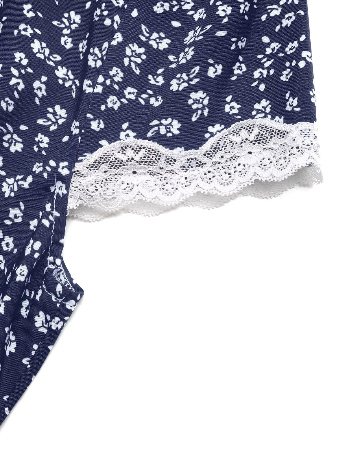 Floral Print Lace Trim Maxi Dress in Navy