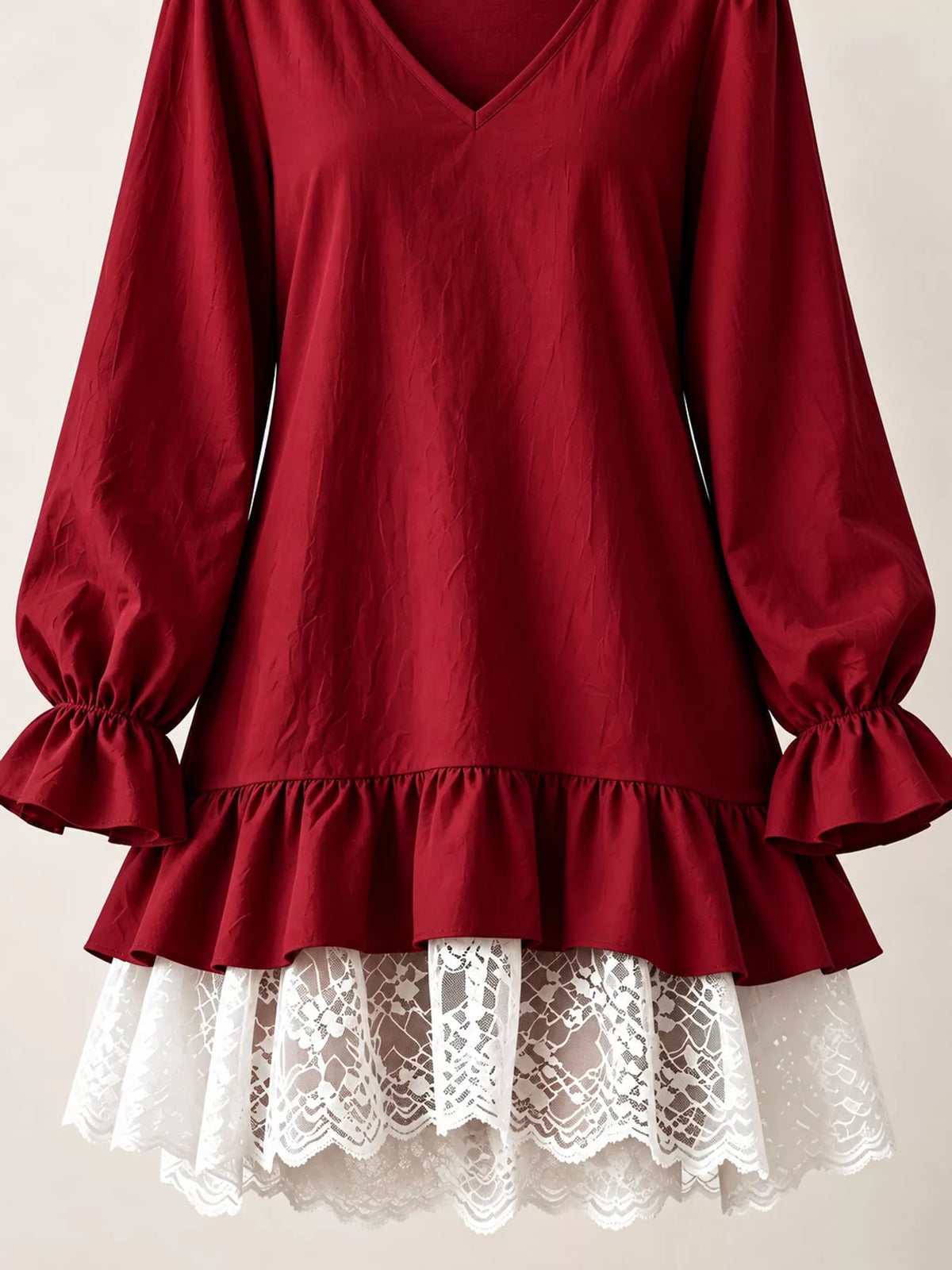 Lace Hem Flounce Sleeve Dress