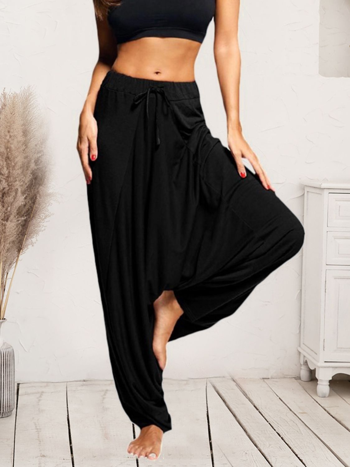 Tied Mid-Waist Long Harem Pants