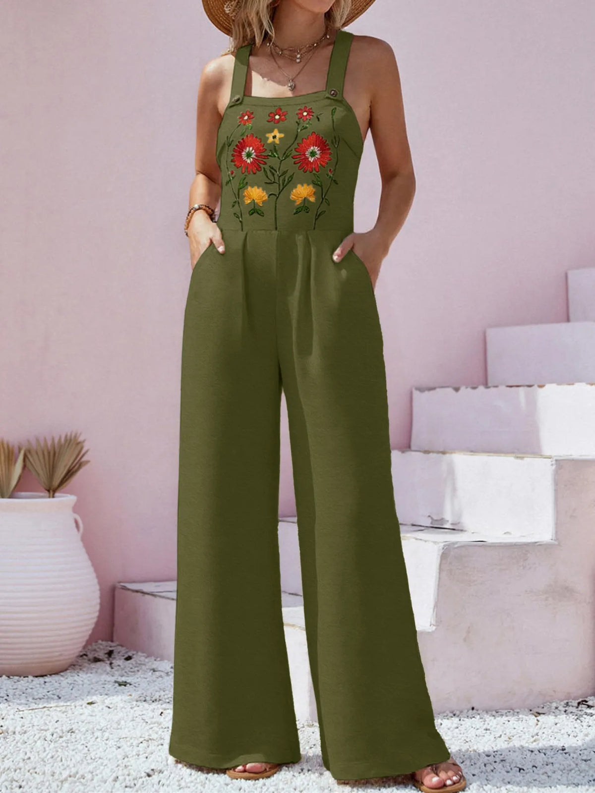 Floral Embroidered Wide-Leg Jumpsuit