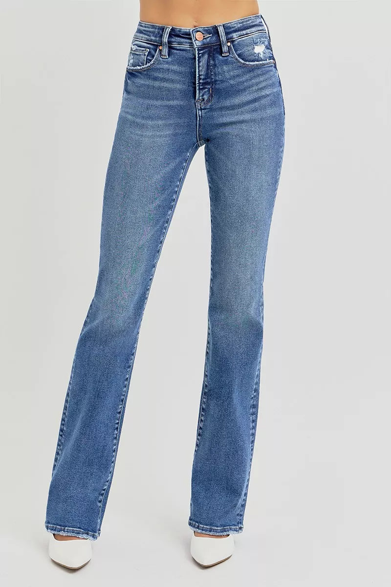 Risen Tummy Control High Rise Straight Jeans in Dark Wash