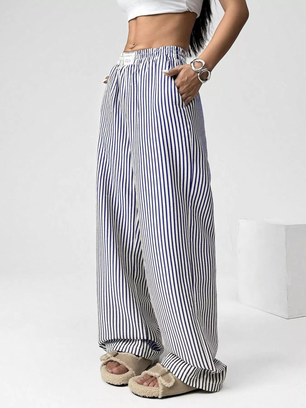 Striped High-Waisted Wide-Leg Pants