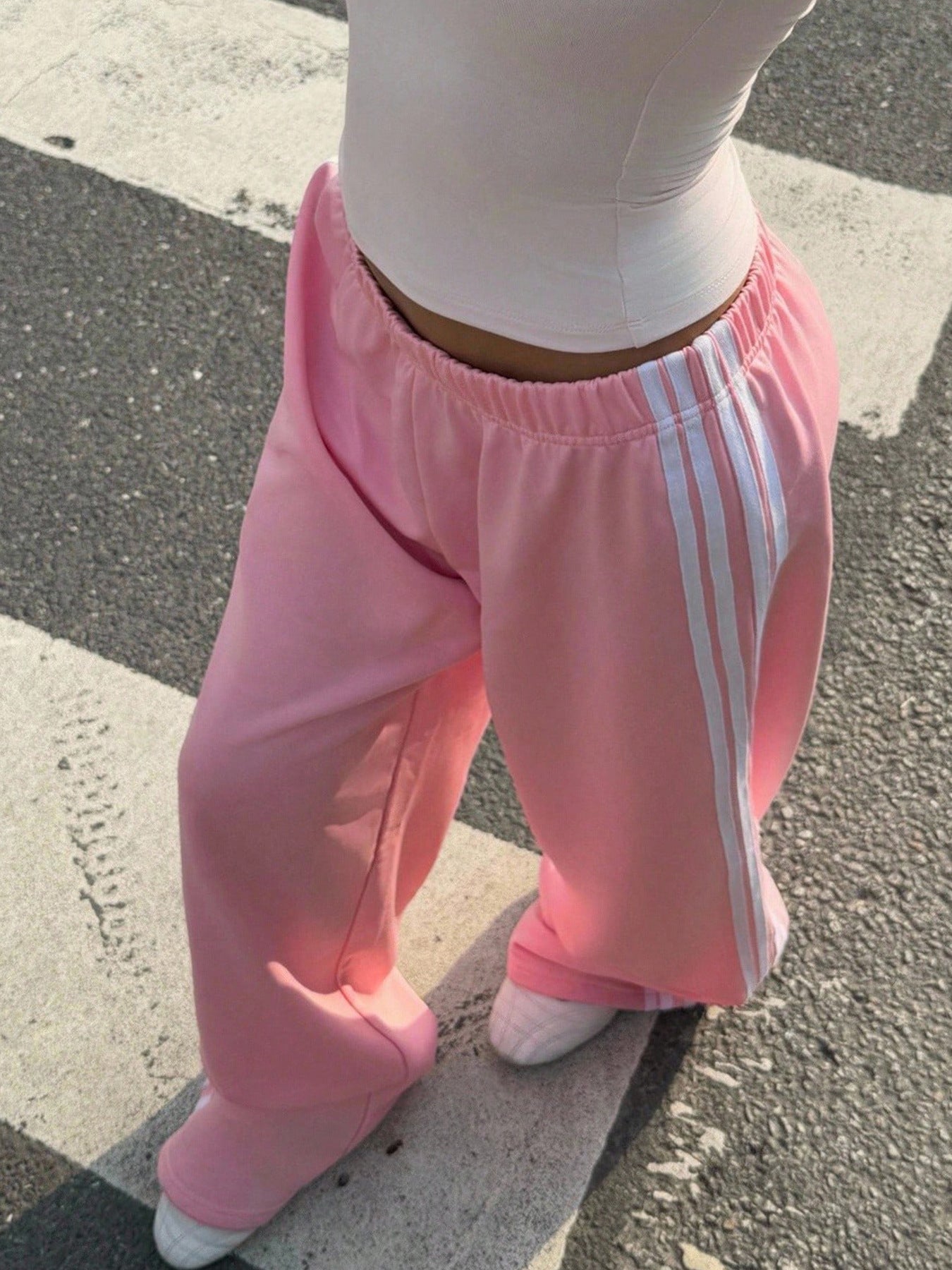 Wide Leg Striped Pants in Pink