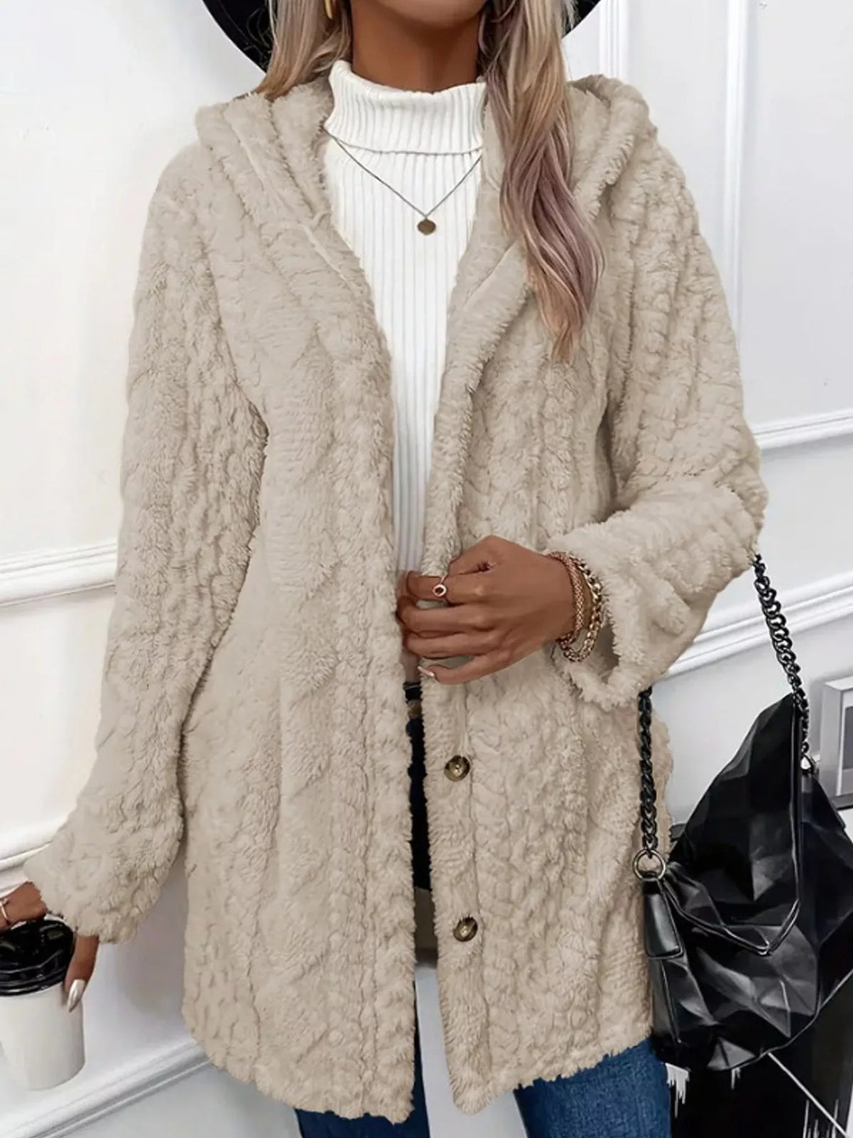 Cozy Cable-Knit Faux Fur Hooded Jacket
