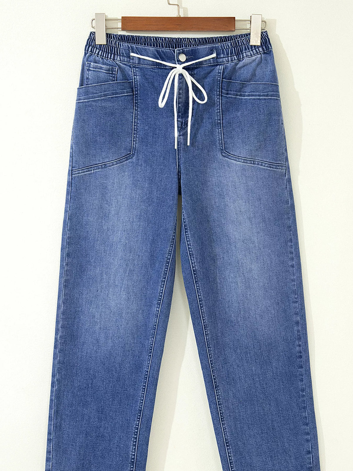 Drawstring Ankle Jeans in Dusty Blue