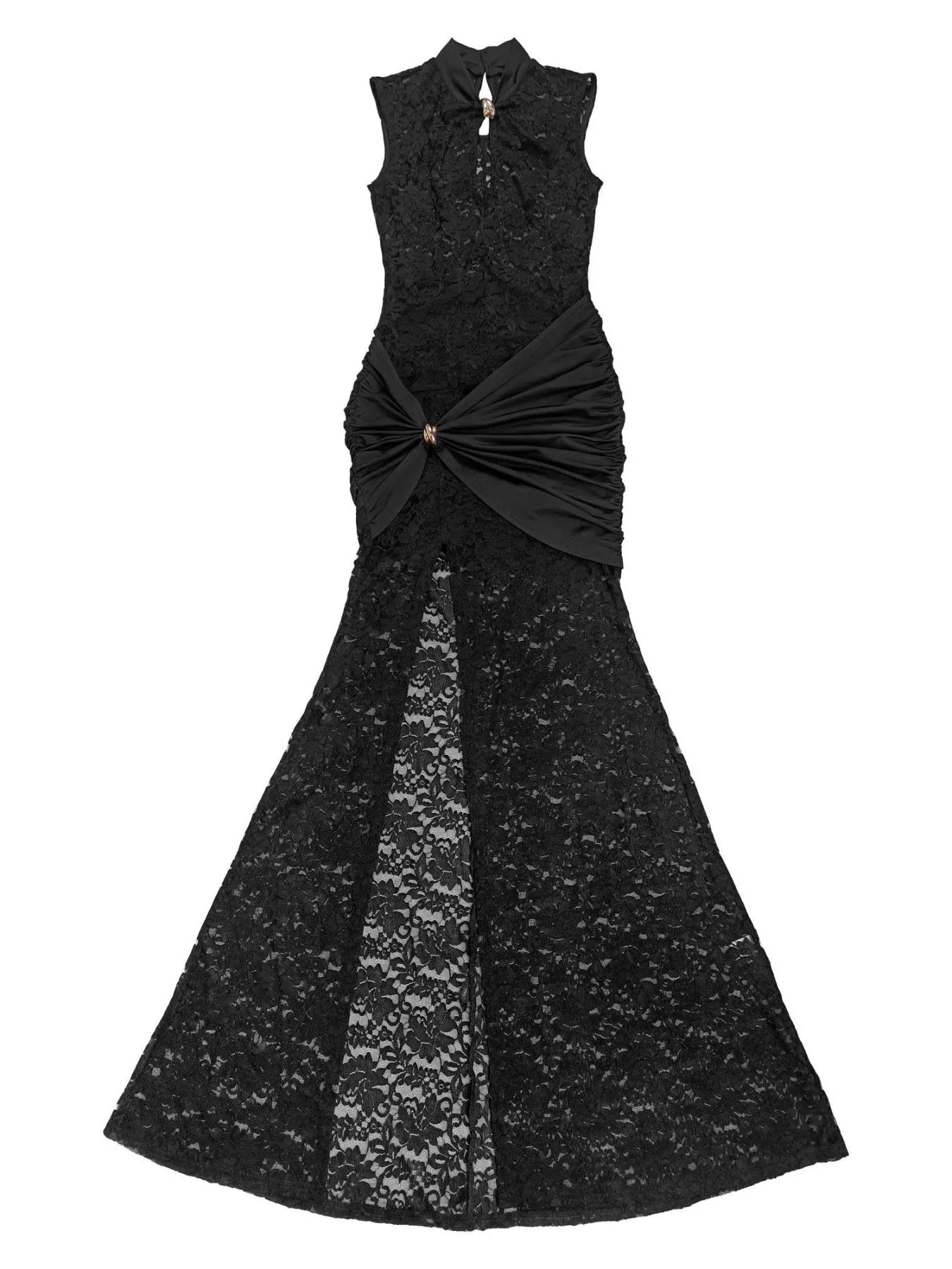 Lace Keyhole High-Slit Maxi Dress