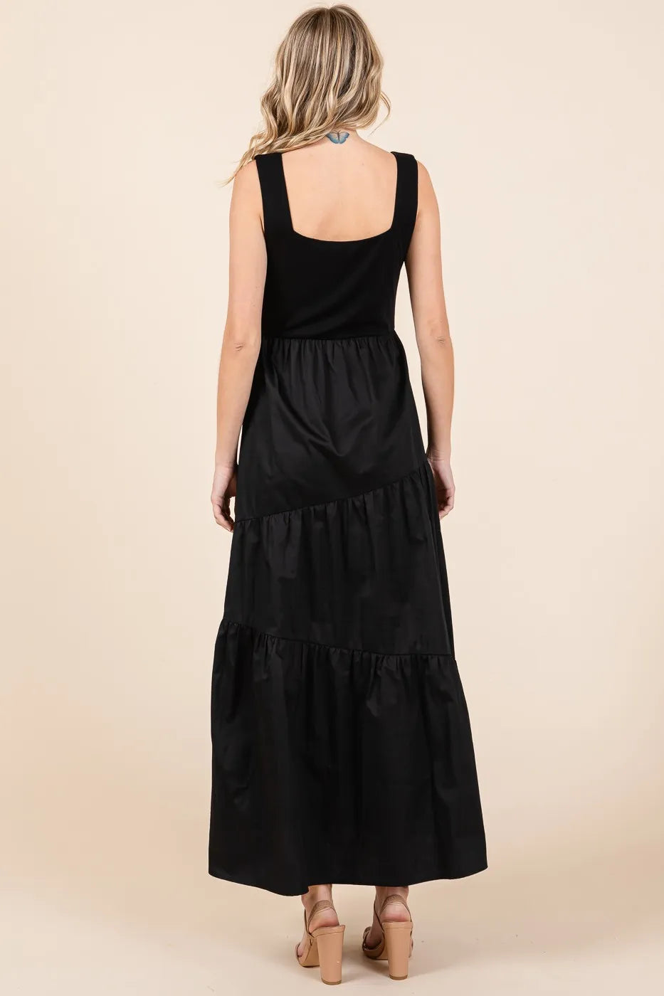 Mix Media Square Neck Maxi Dress in Black by Mittoshop