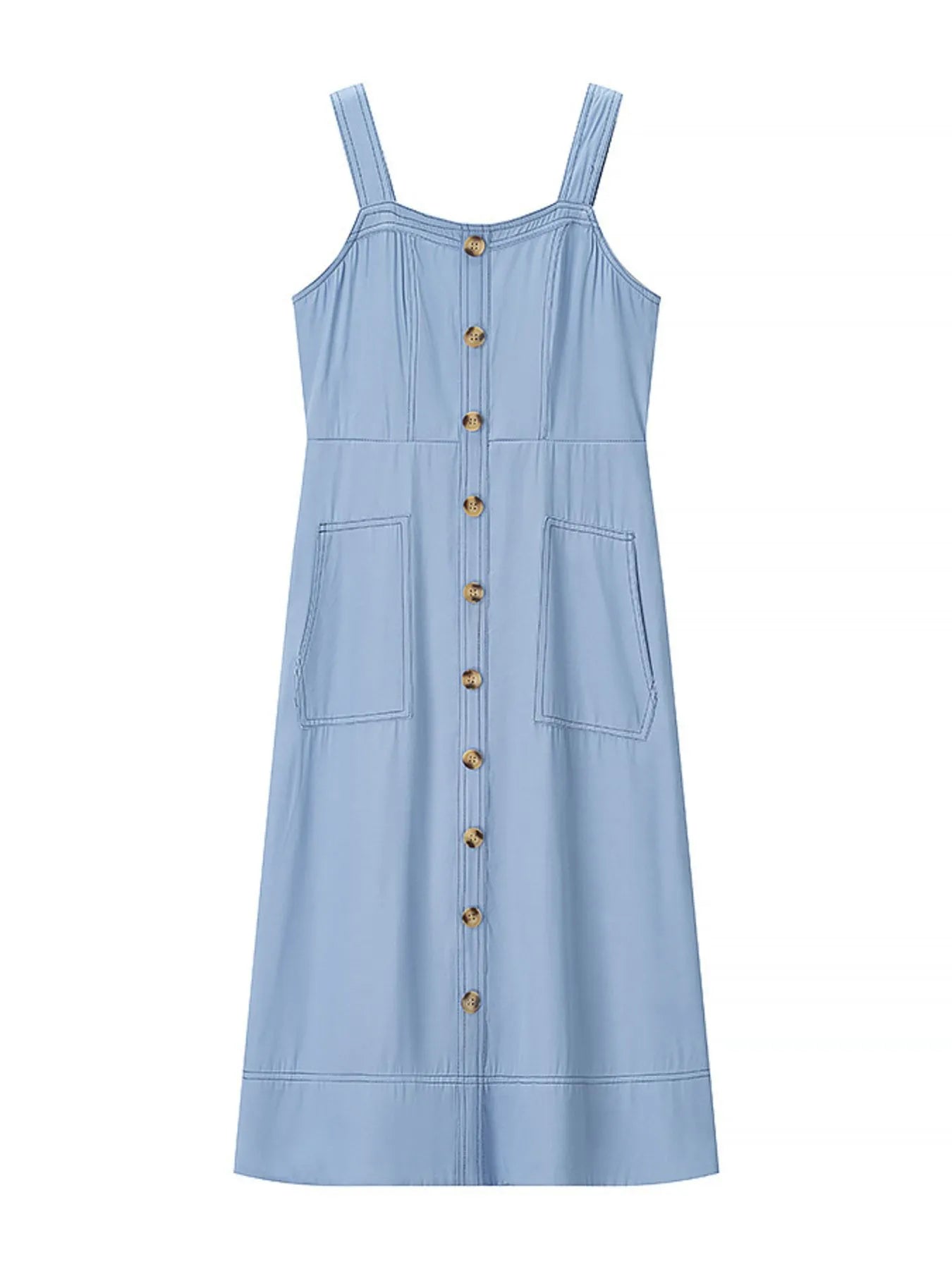 Wide Strap Sweetheart Neck Denim Dress in Light Blue