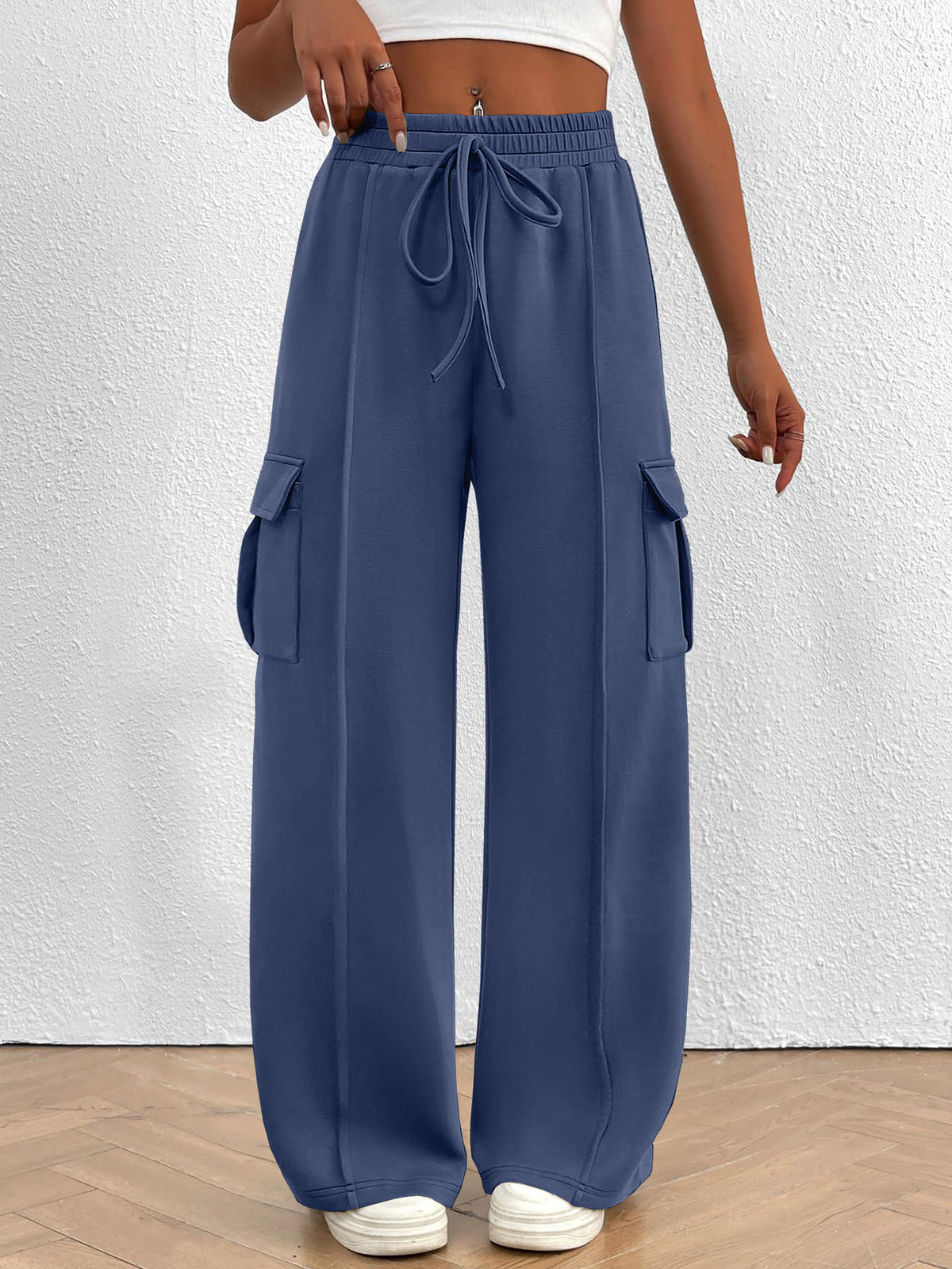 High-Waisted Drawstring Cargo Pants