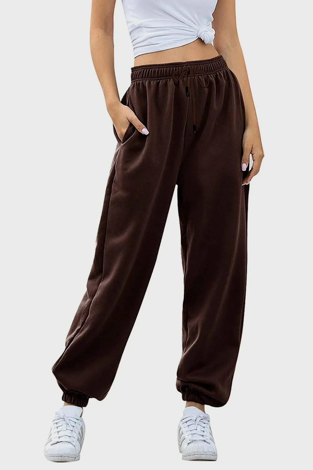Tie-Waist Joggers with Pockets in Neutral Shades by K&L