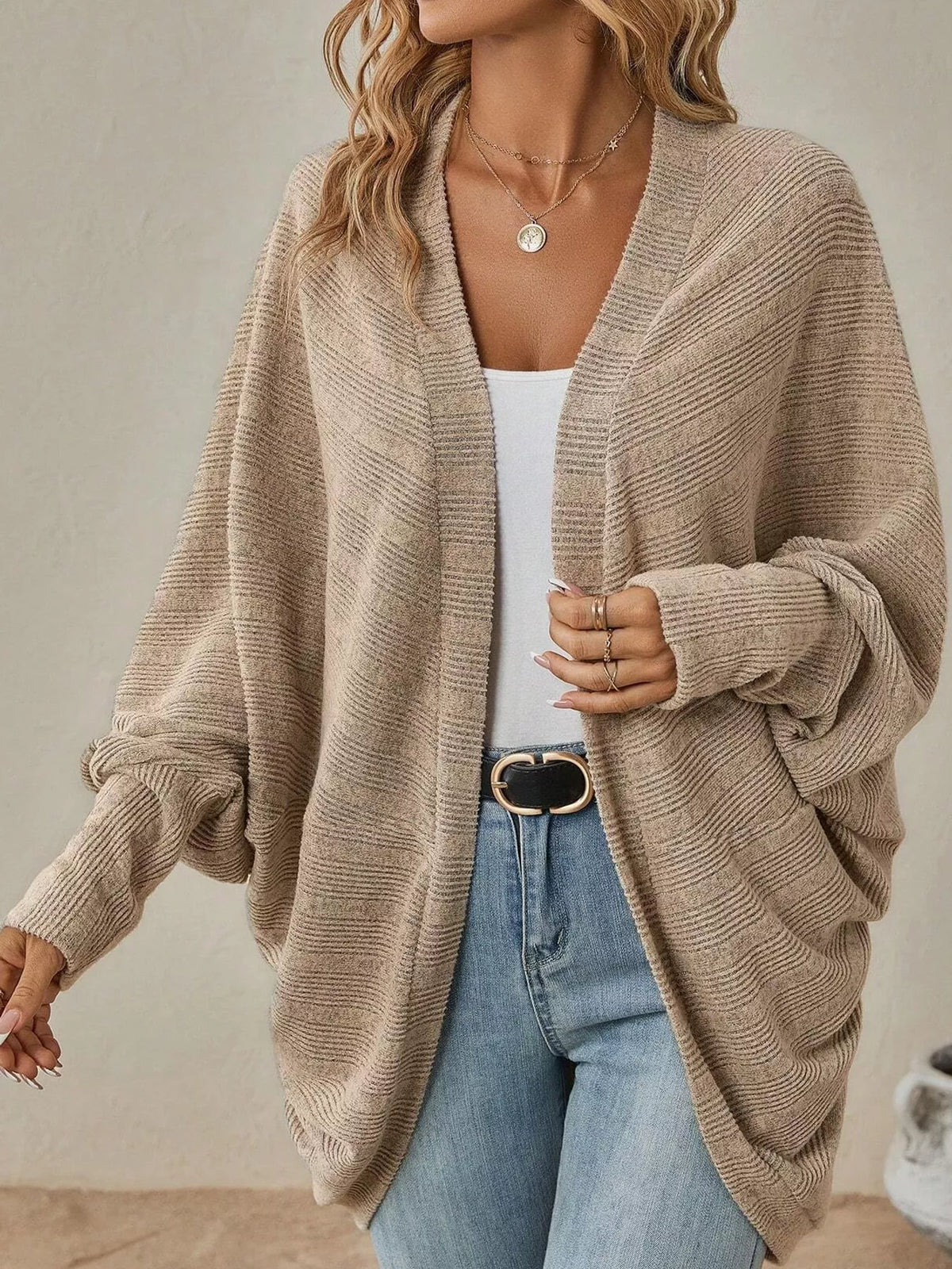 Open-Front Batwing Sleeve Cardigan
