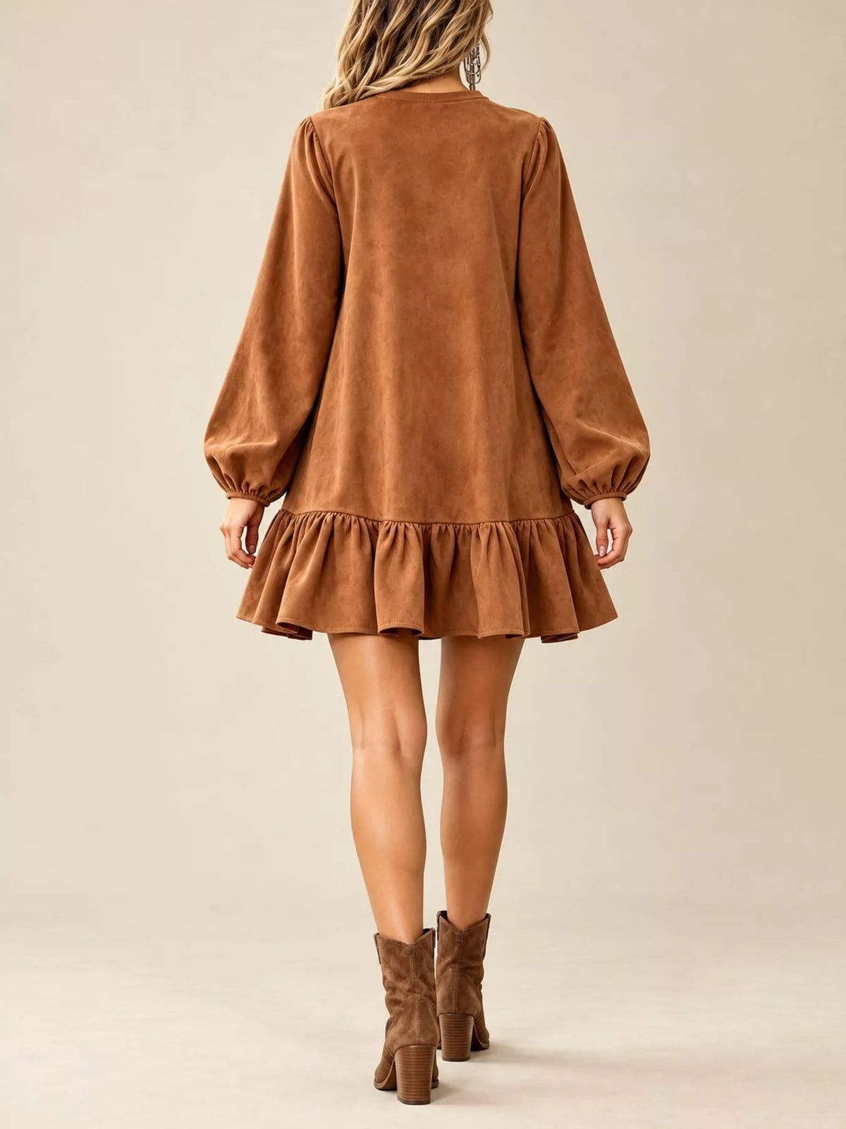 Quarter-Zip Ruffle Hem Mini Dress