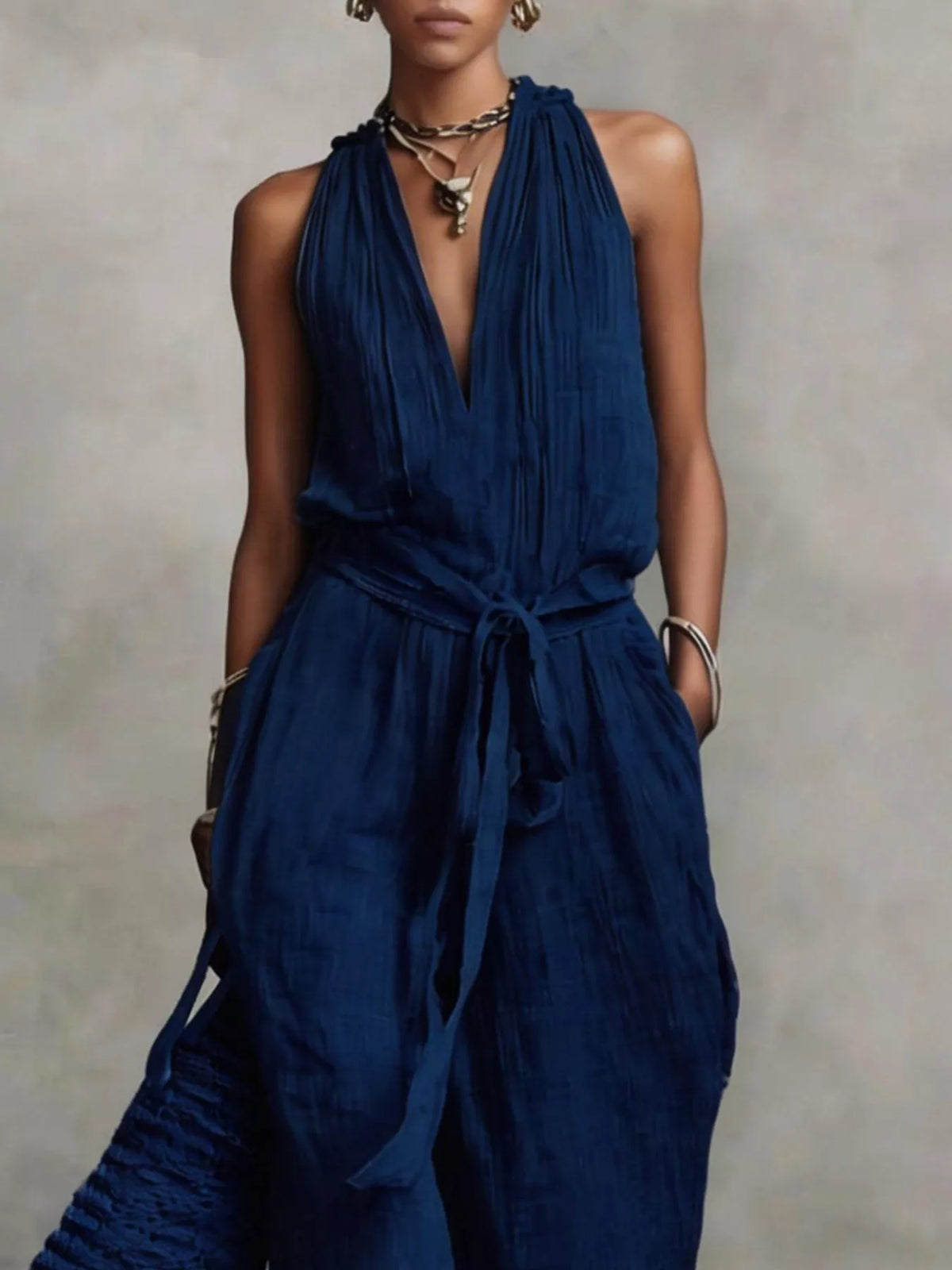 Sleeveless Tie-Waist Wide-Leg Jumpsuit