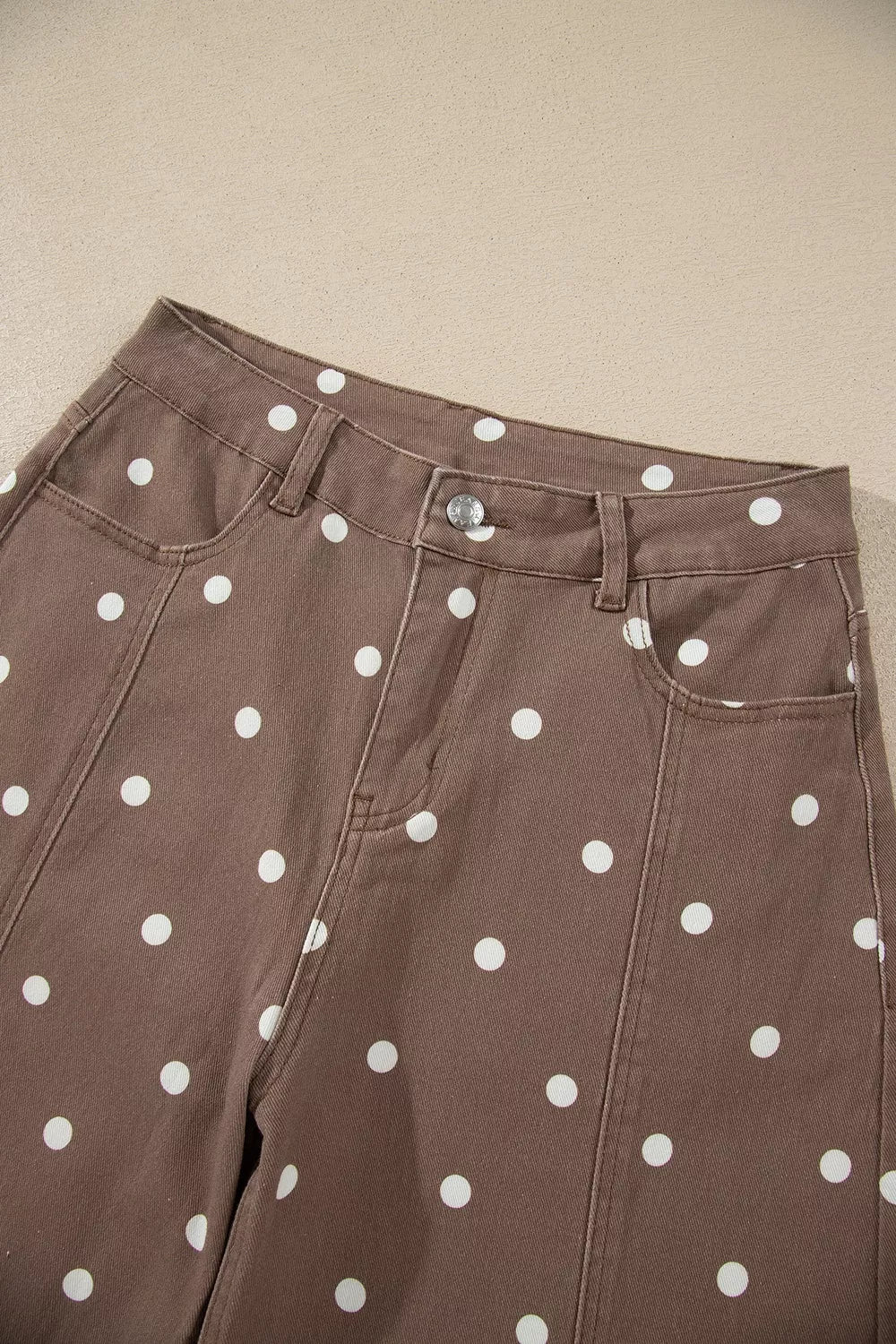 Polka Dot Print Barrel Jeans in Dark Brown